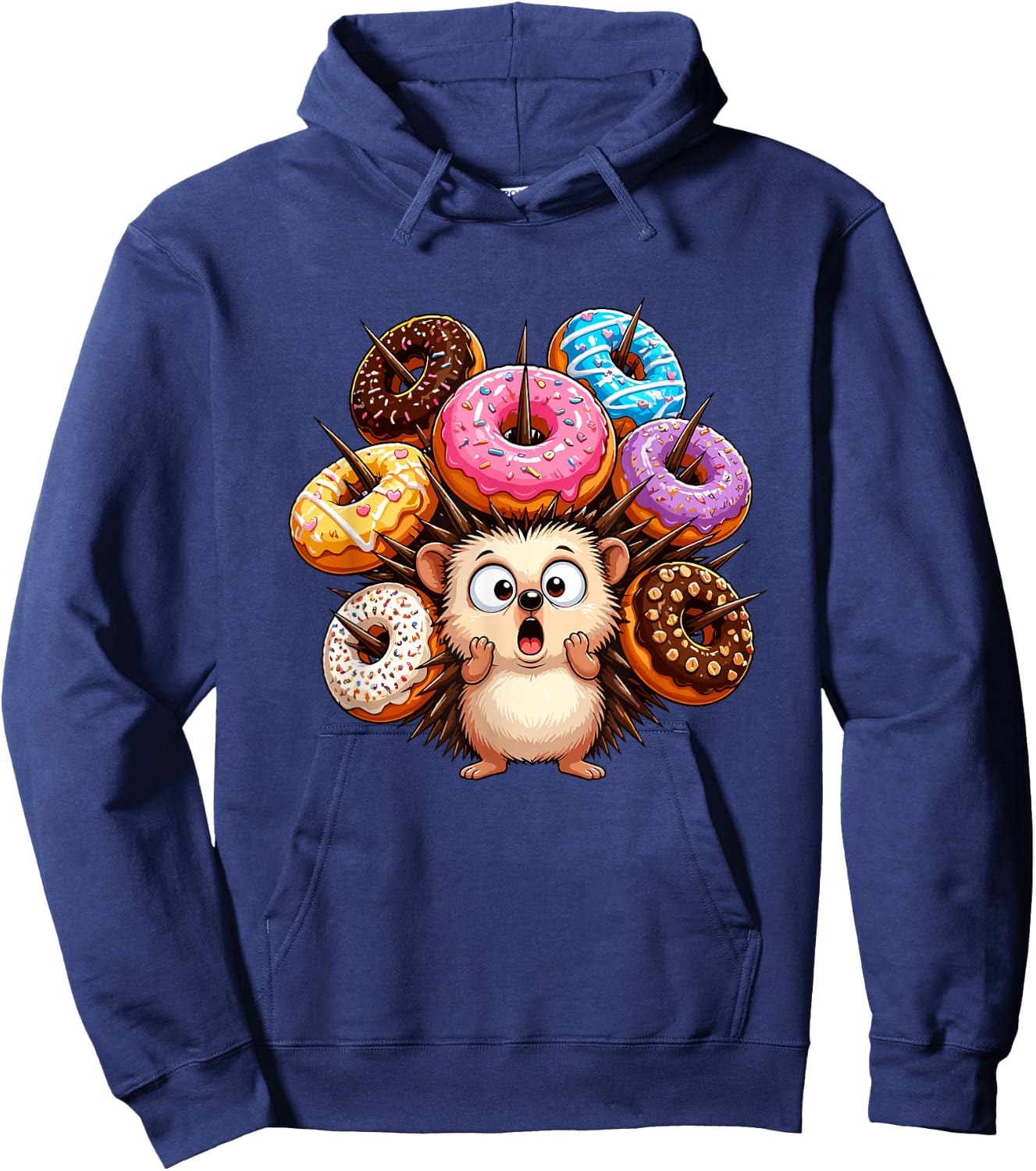Adorable Hedgehog Surrounded By Colorful Donuts Hoodie - Hoodie | Navy