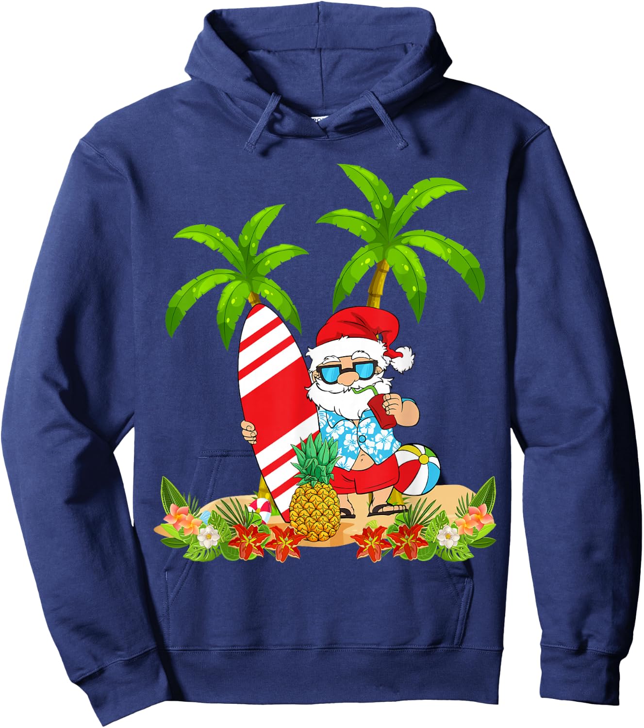 Santa Summer Surfing Christmas In July Beach Vacation Hoodie - Hoodie | Navy
