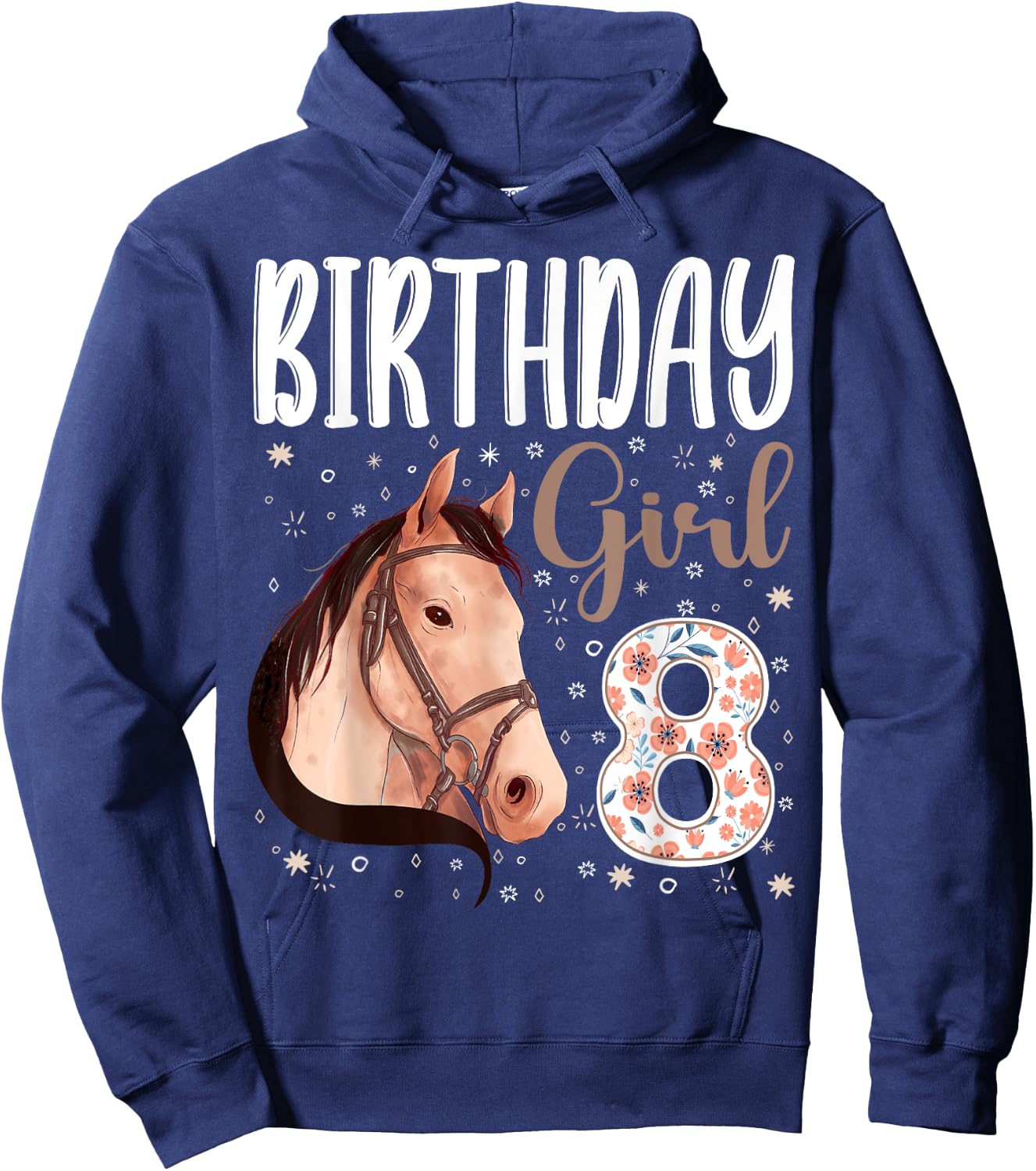 horse Animal Lovers 8th Birthday Girl B-day 8 year old Hoodie - Hoodie | Navy