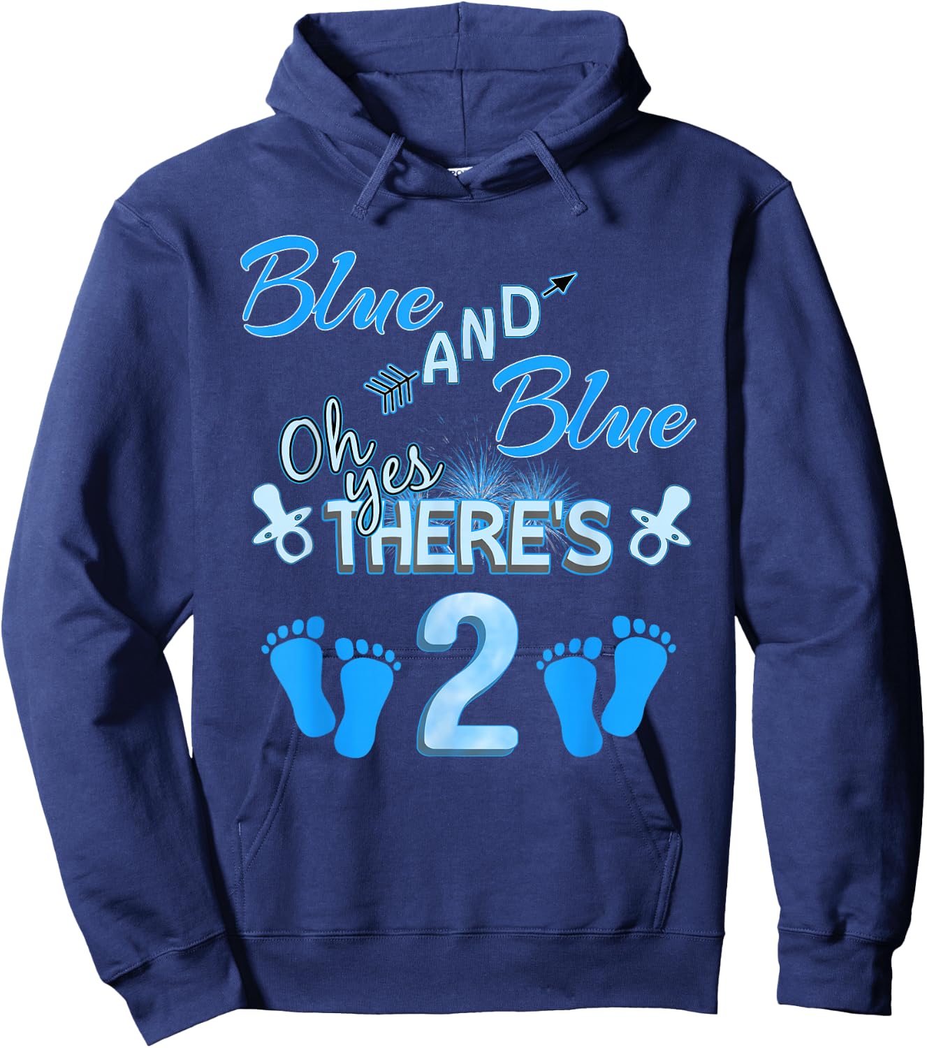 Blue And Blue Oh Yes There's 2 Boy Twin Gender Reveal Hoodie - Hoodie | Navy
