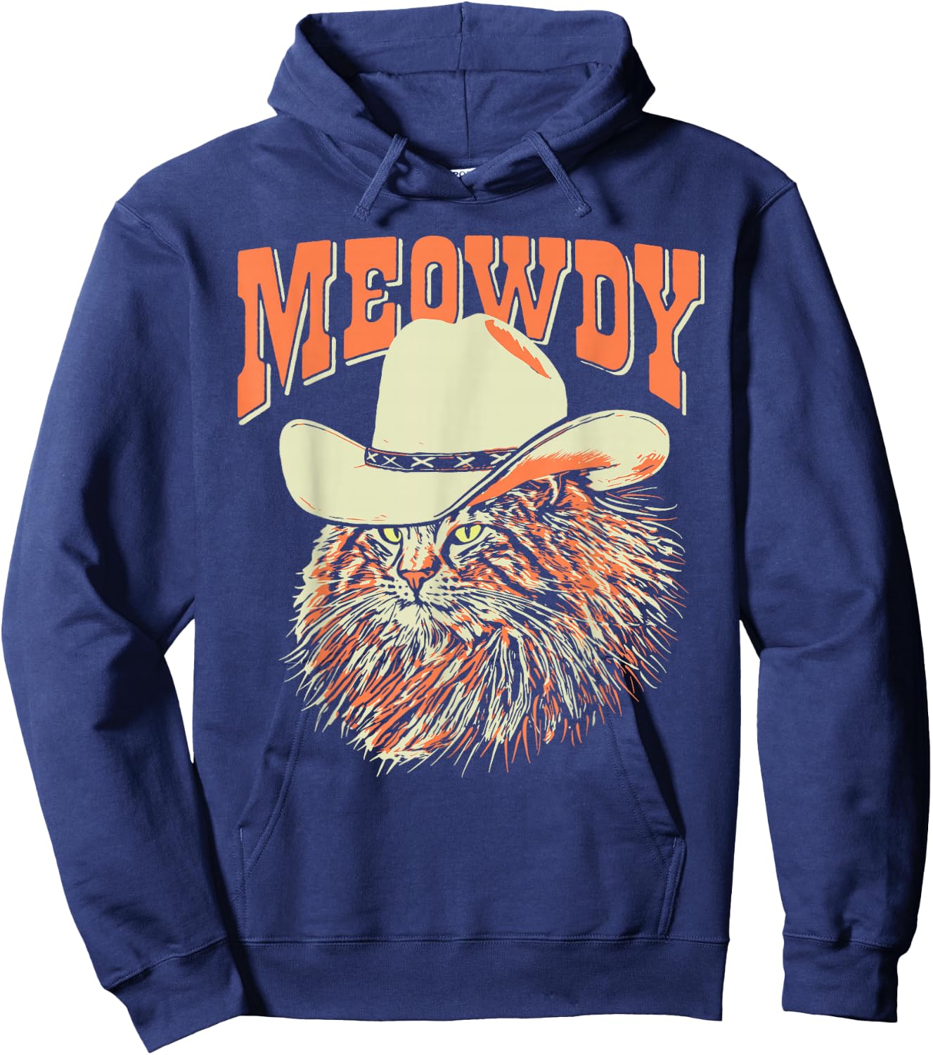 Southern Timbers Meowdy! Funny Country Music Cat Cowboy Hat Vintage Brown Hoodie - Hoodie | Navy