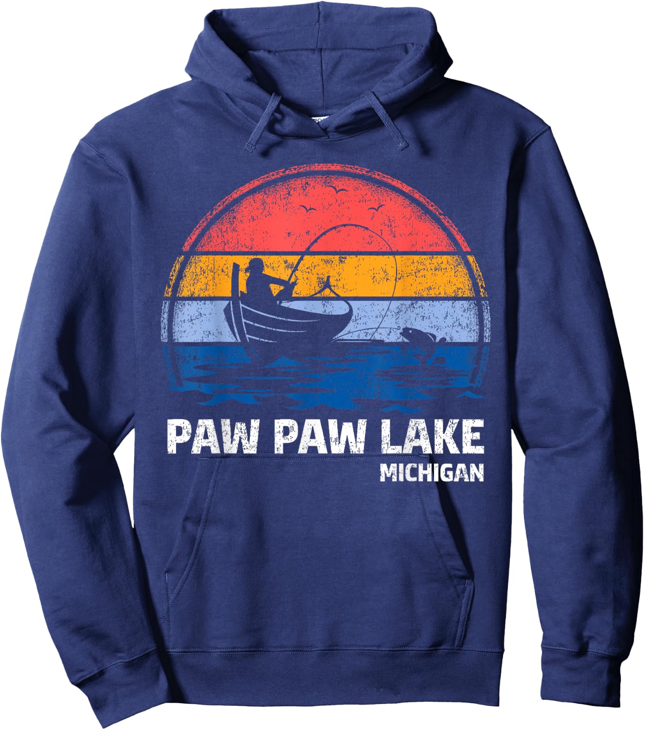 Vintage Retro Michigan Paw Paw Lake Summer Fishing Women Girls Kids Hoodie - Hoodie | Navy