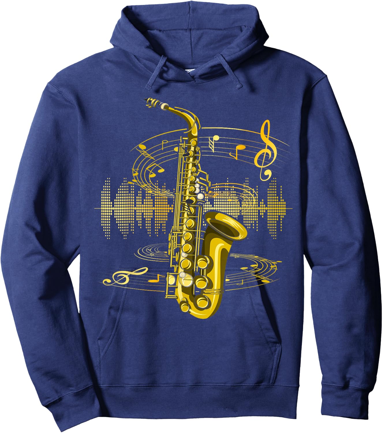 Music Sheet Music Saxophonist Clef Jazz Musician Saxophone Hoodie - Hoodie | Navy