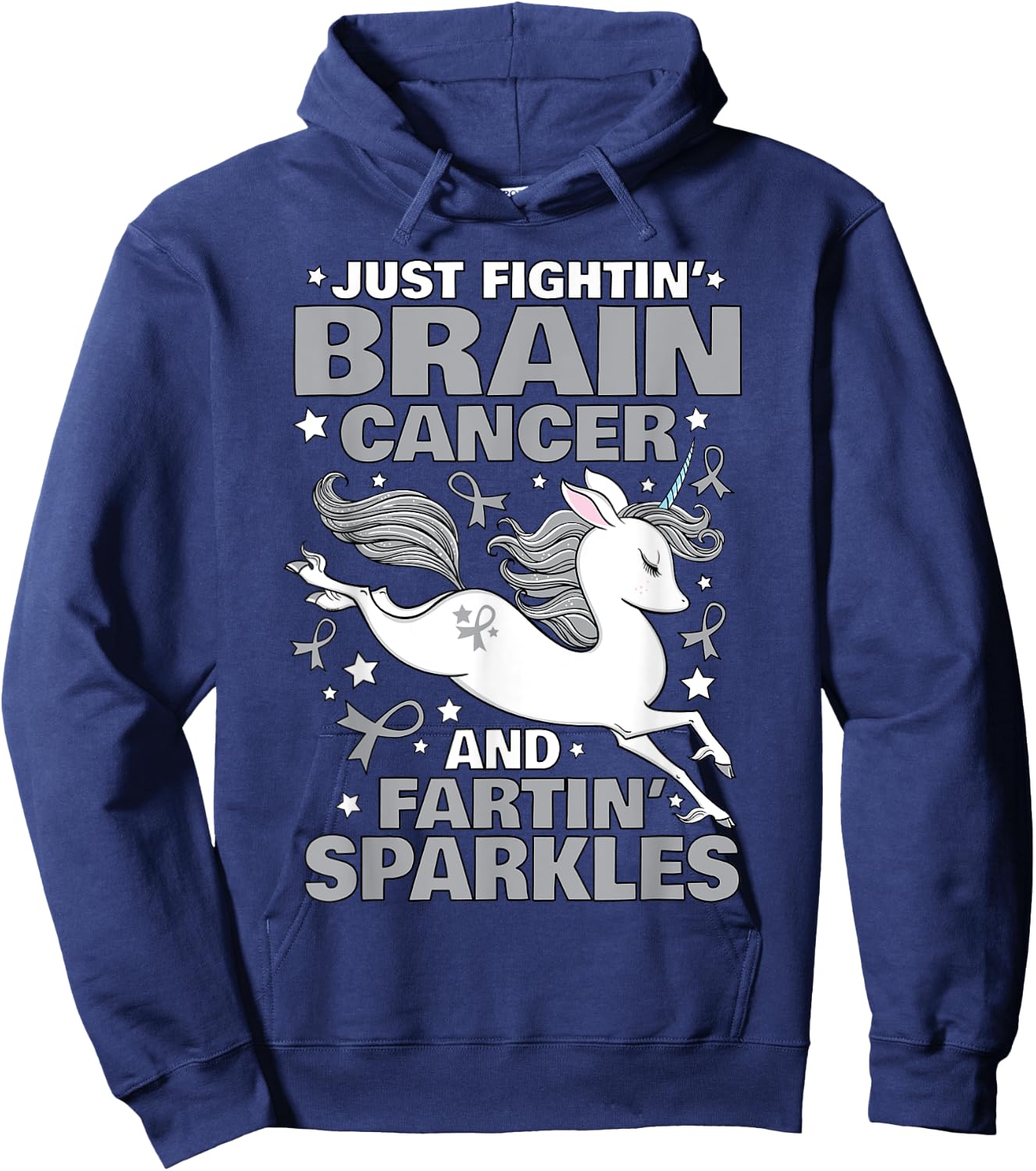 Fighting Brain Cancer Quote Farting Unicorn Funny Gift Hoodie - Hoodie | Navy