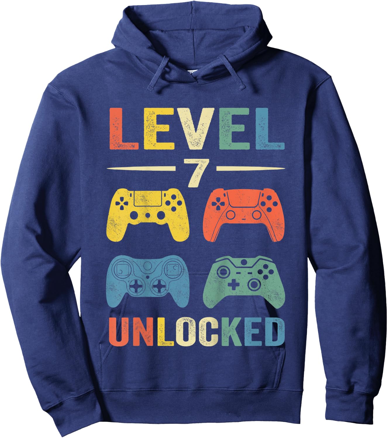 Kids Level 7 Unlocked Video Game 7th Birthday Gift Hoodie - Hoodie | Navy