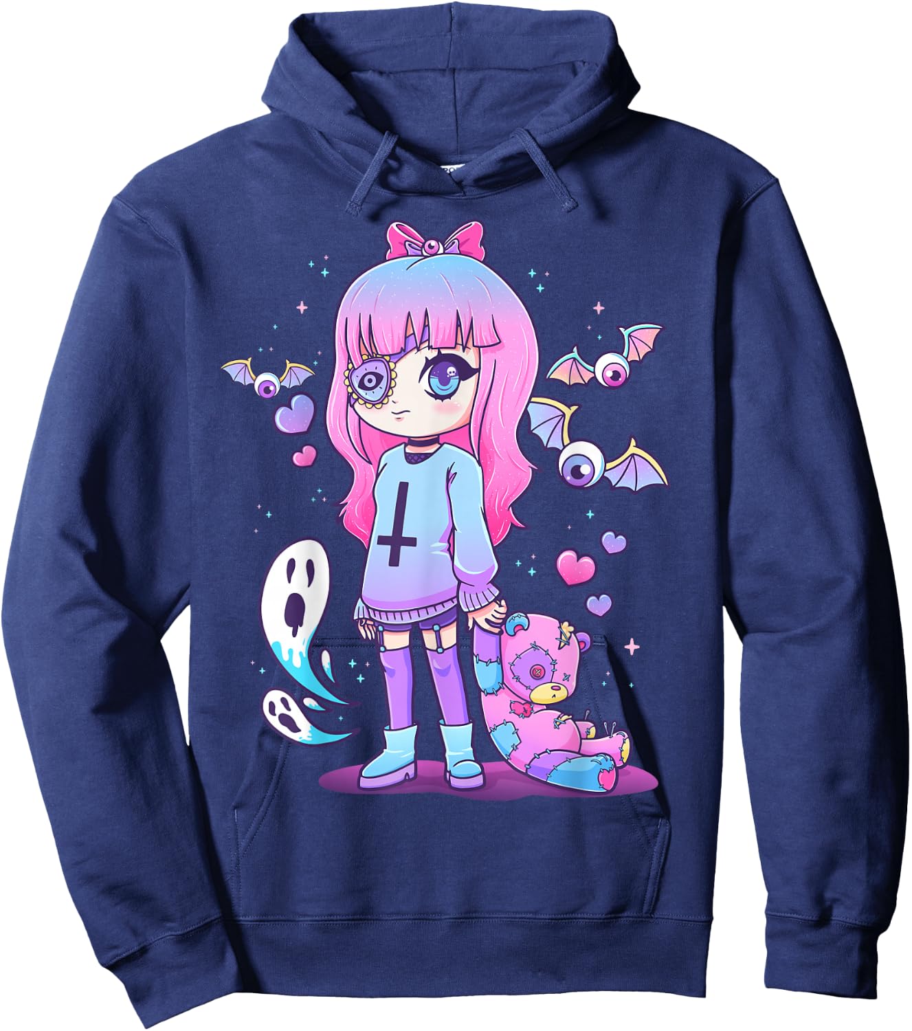 Pastel Goth Creepy Girl Teddy Bear Kawaii Emo Cute Nu Goth Hoodie - Hoodie | Navy