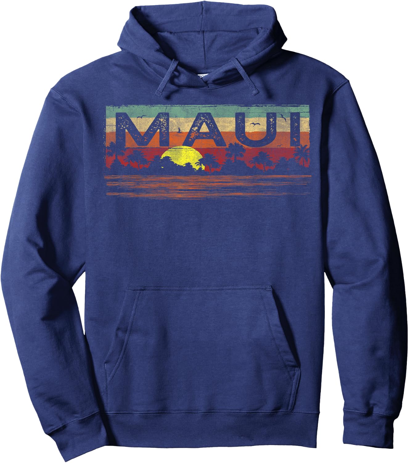 Vintage Tropical Maui Hawaii Shirt - Maui HI Shirt Hoodie - Hoodie | Navy