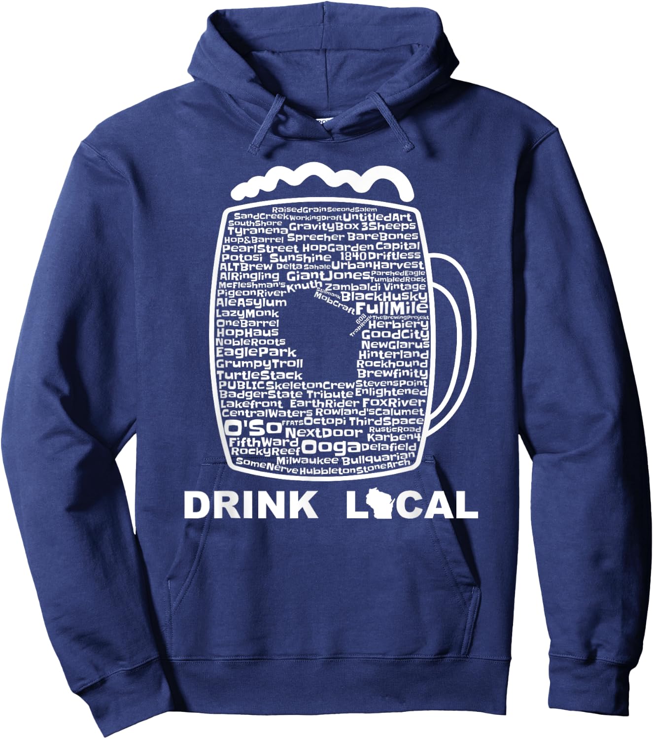 Drink Local Wisconsin Breweries Craft Beer Hoodie - Hoodie | Navy