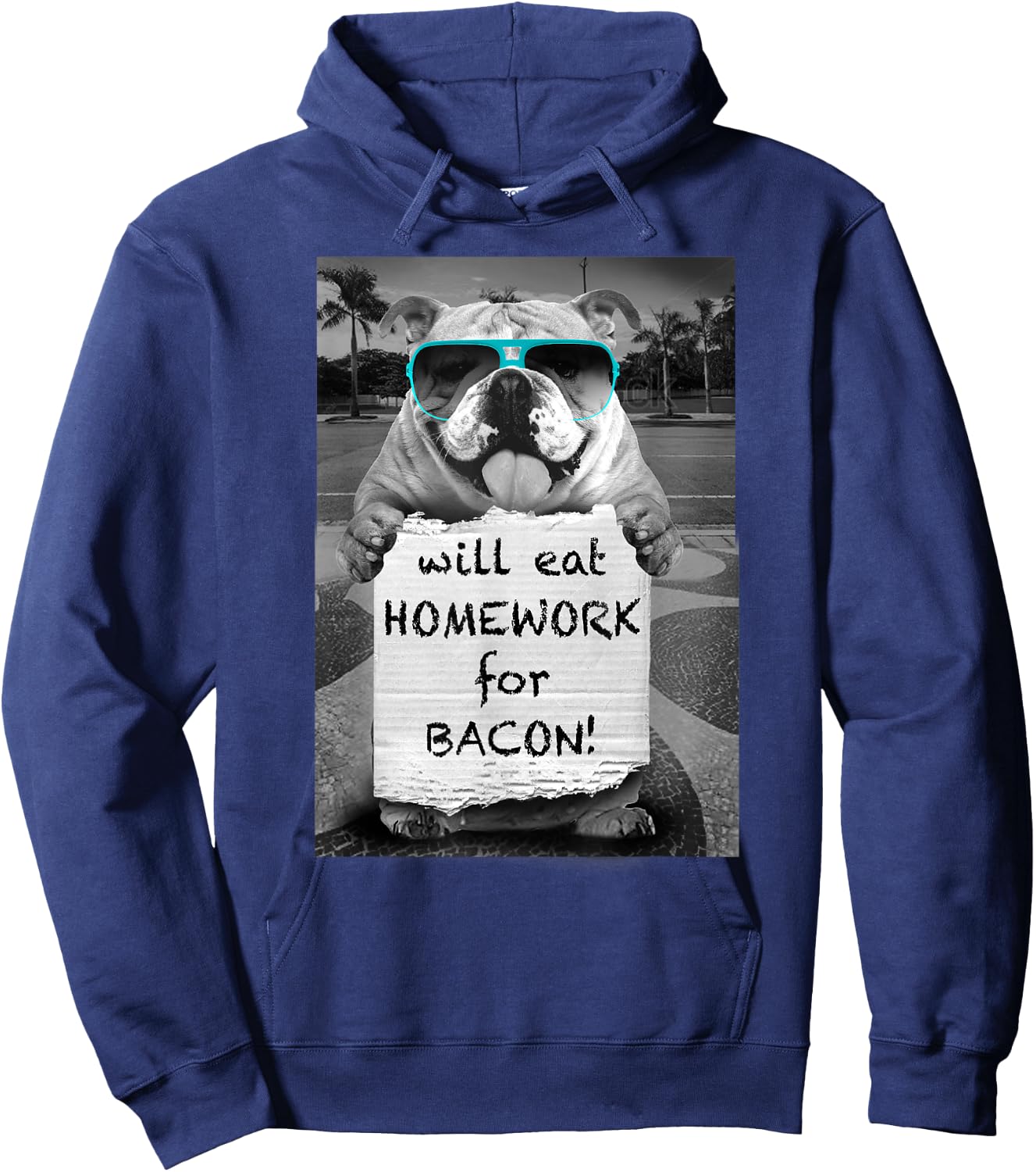 Trendy Graphic Bulldog Will Eat Homework For Bacon! Hoodie - Hoodie | Navy