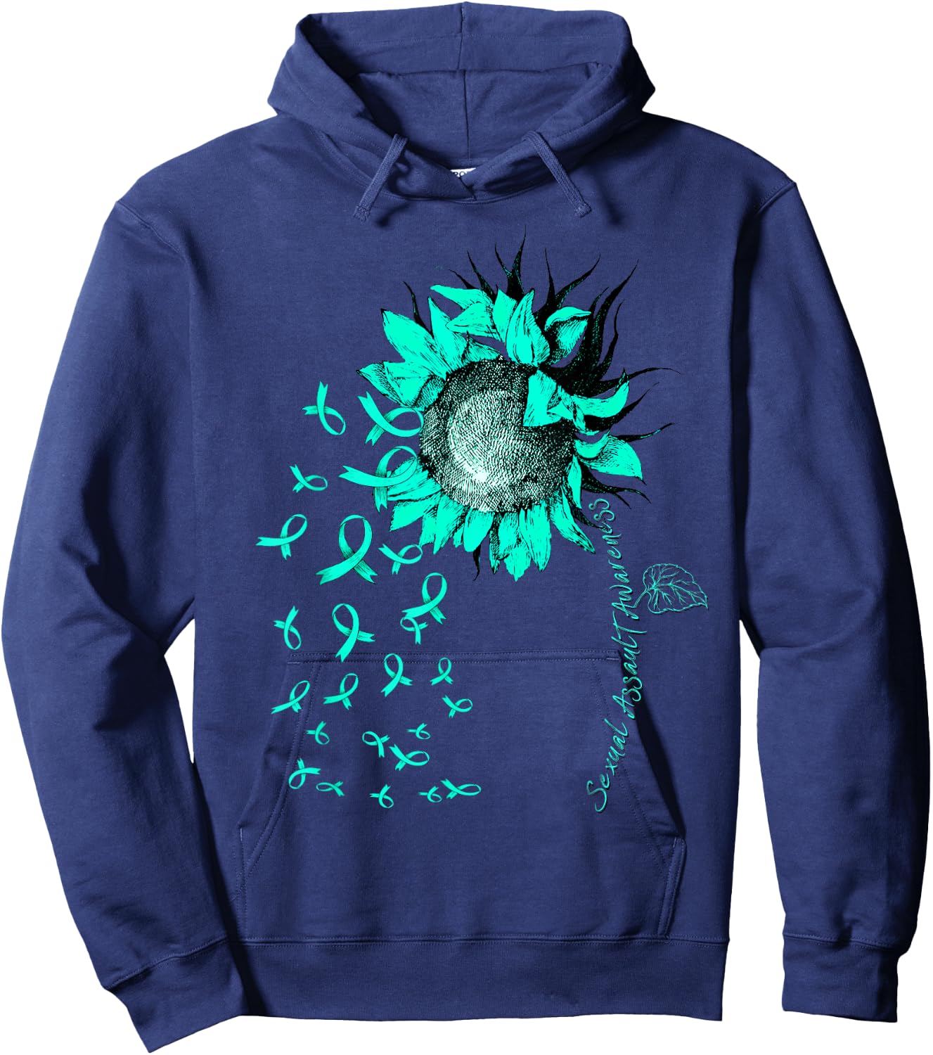 SEXUAL ASSAULT AWARENESS Sunflower Teal Ribbon Hoodie - Hoodie | Navy