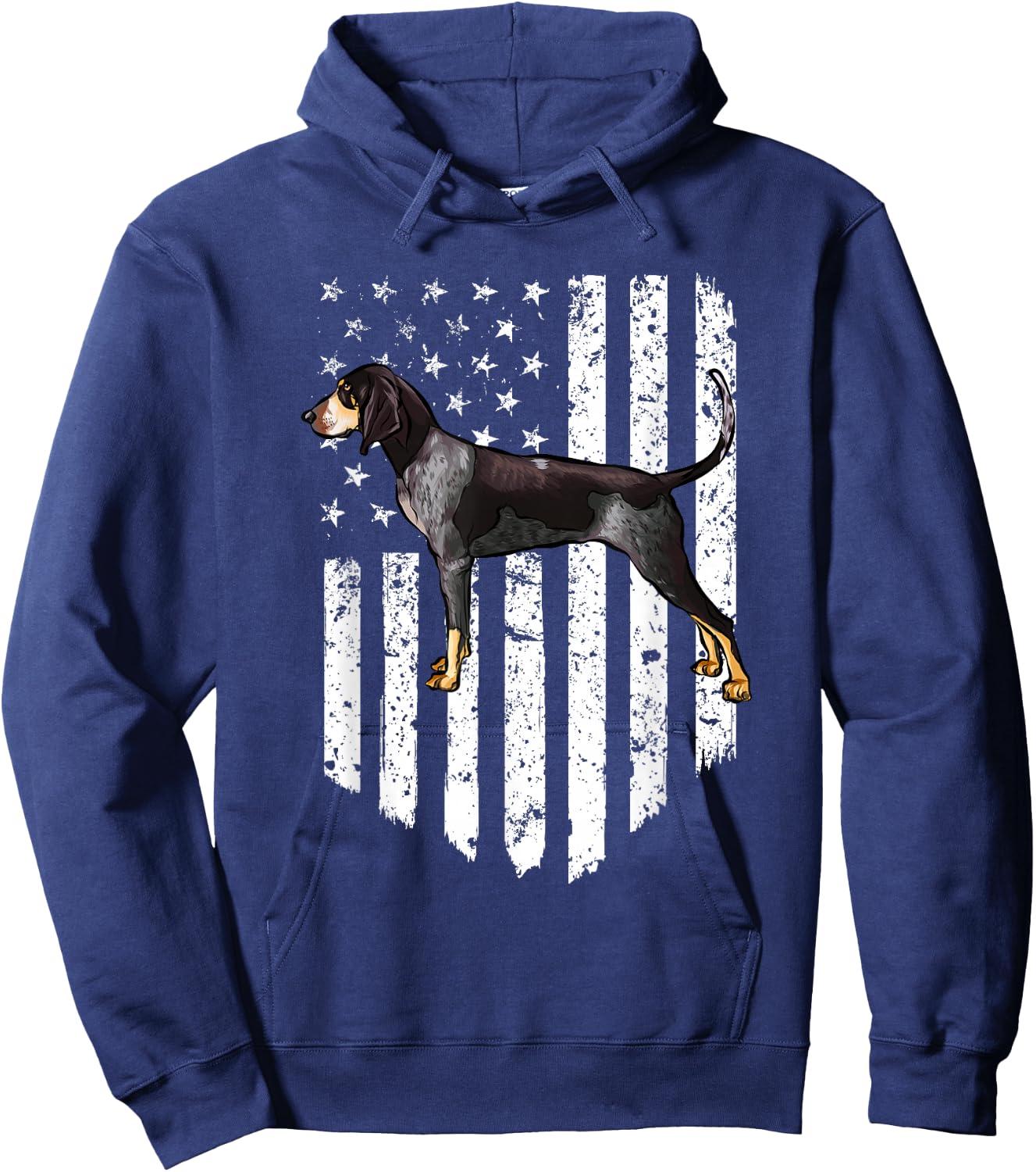 Black White American Flag Bluetick Coonhound 4th Of July USA Hoodie - Hoodie | Navy