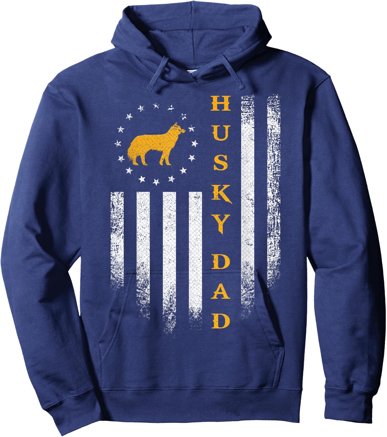 Vintage USA Flag Proud Siberian Husky Dog Dad Silhouette Kids Men Hoodie - Hoodie | Navy