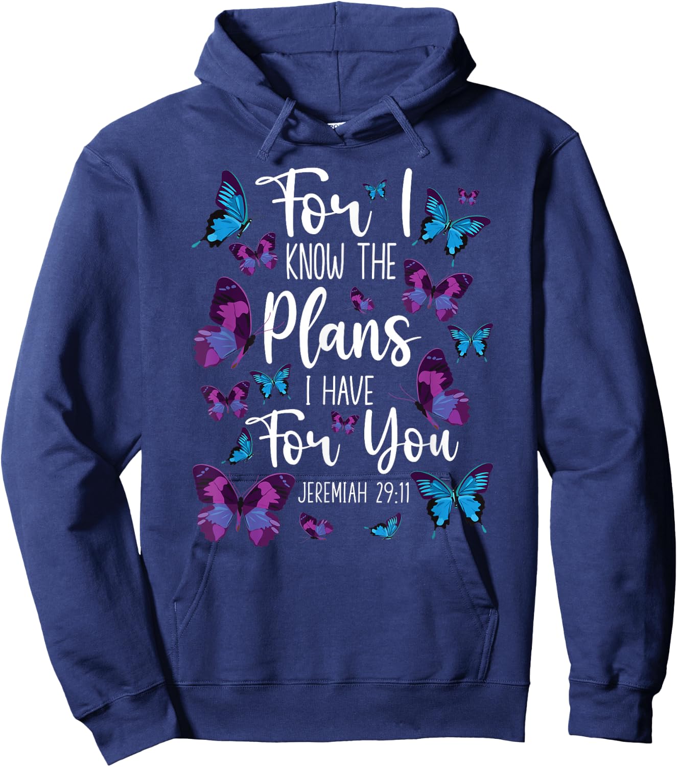 Christian Bible Verse Quote Butterfly Jeremiah 29:11 Hoodie - Hoodie | Navy