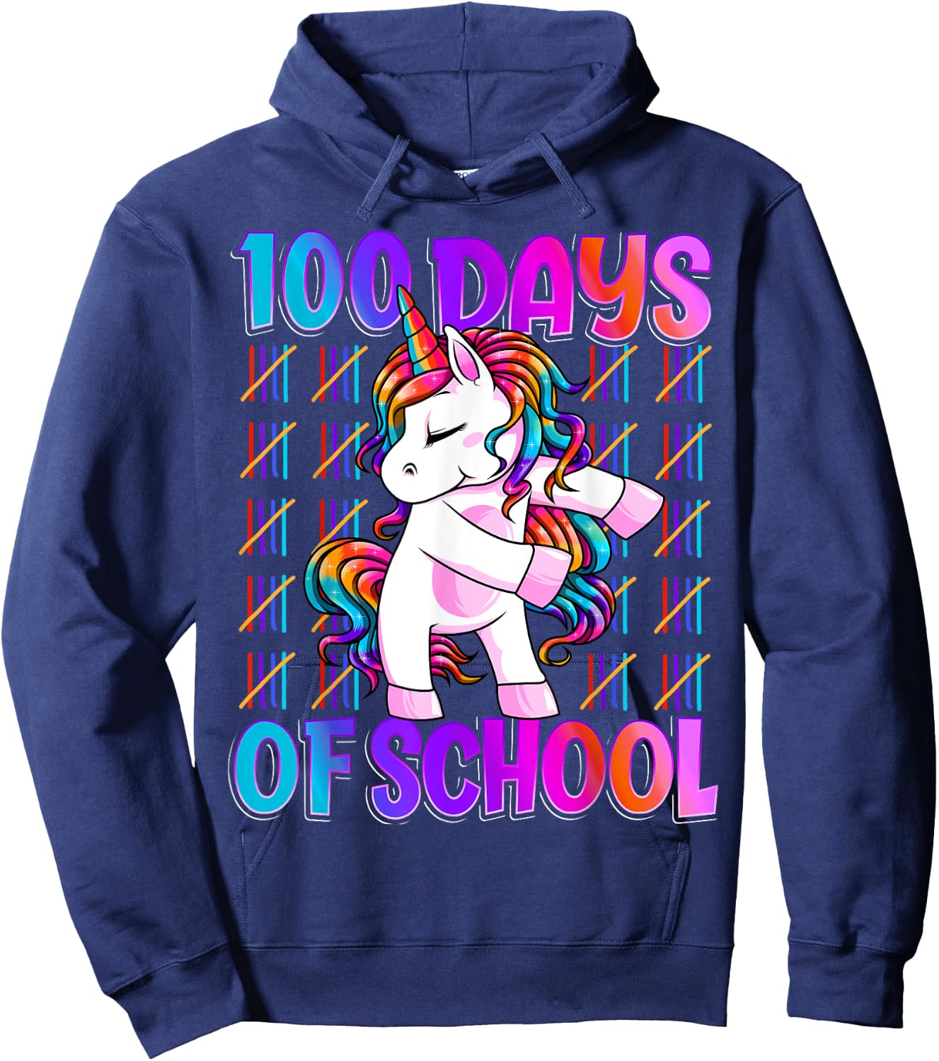 100 Magical Day of School And Still Awesome 100 Days Smarter Unicorn Kids School Shirt Black -Kids Small Hoodie - Hoodie | Navy