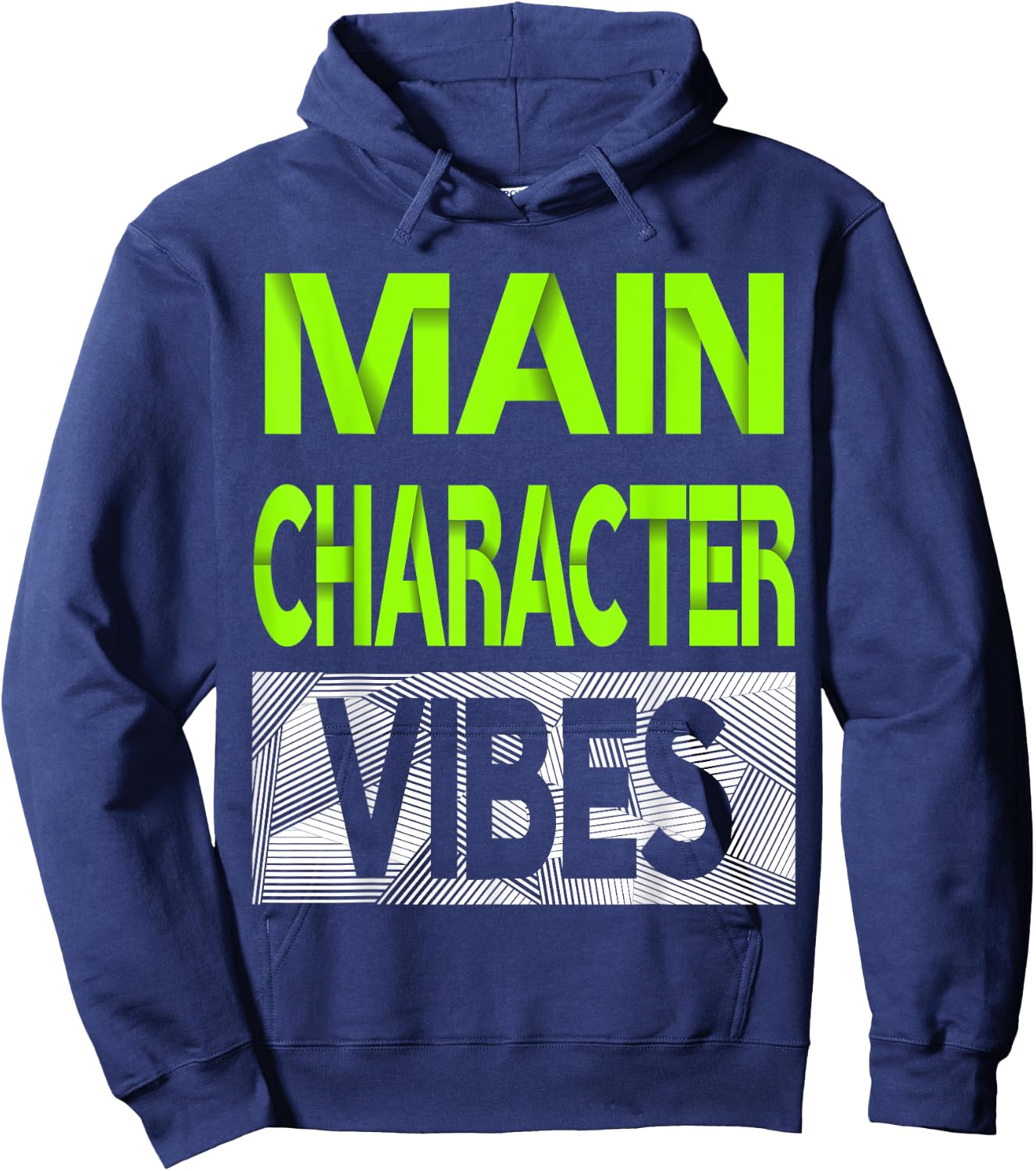 Main Character Vibes Green Color Graphic Hoodie - Hoodie | Navy
