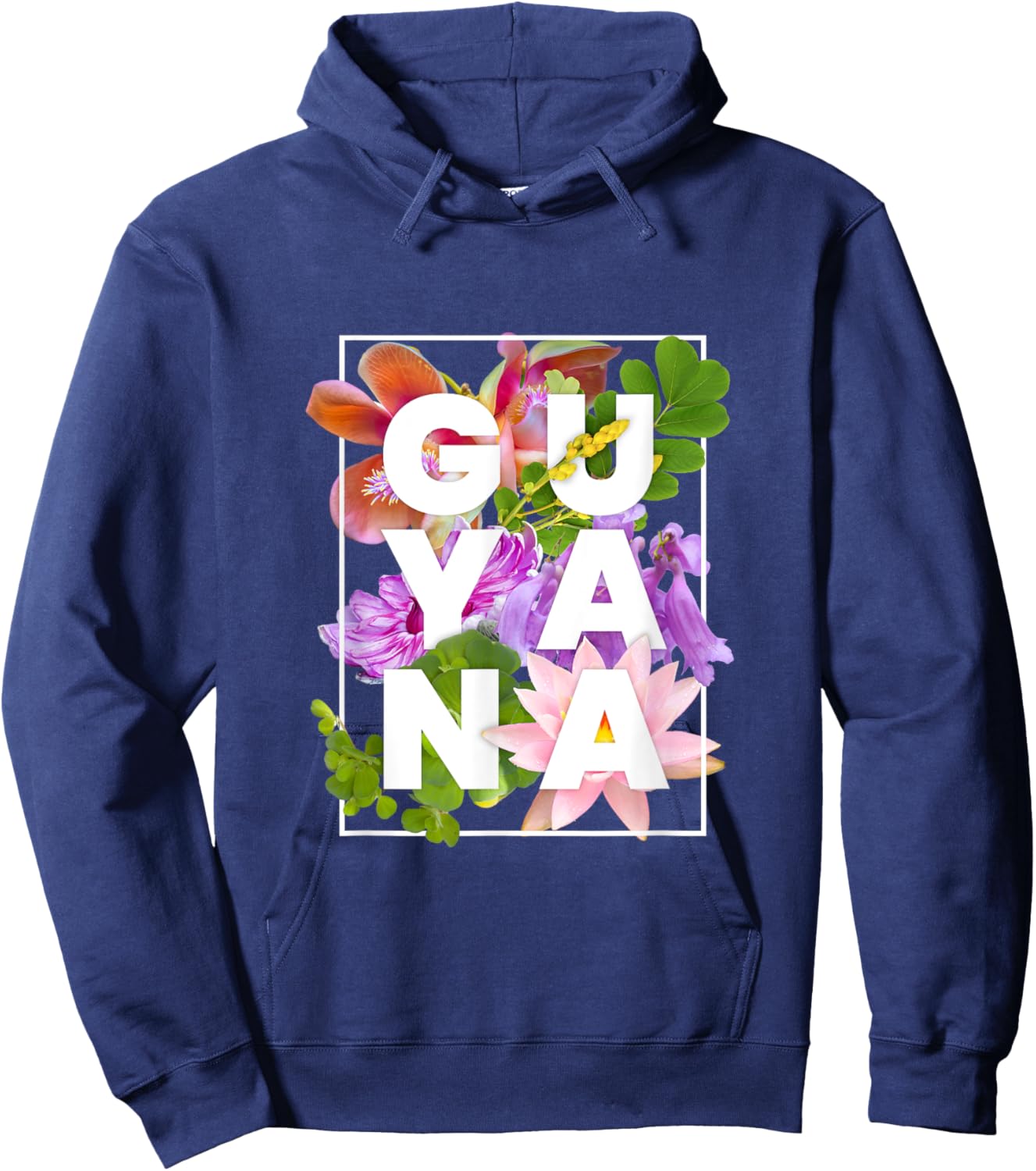 Flowers of Guyana Word Art - Guyanese Pride Hoodie - Hoodie | Navy