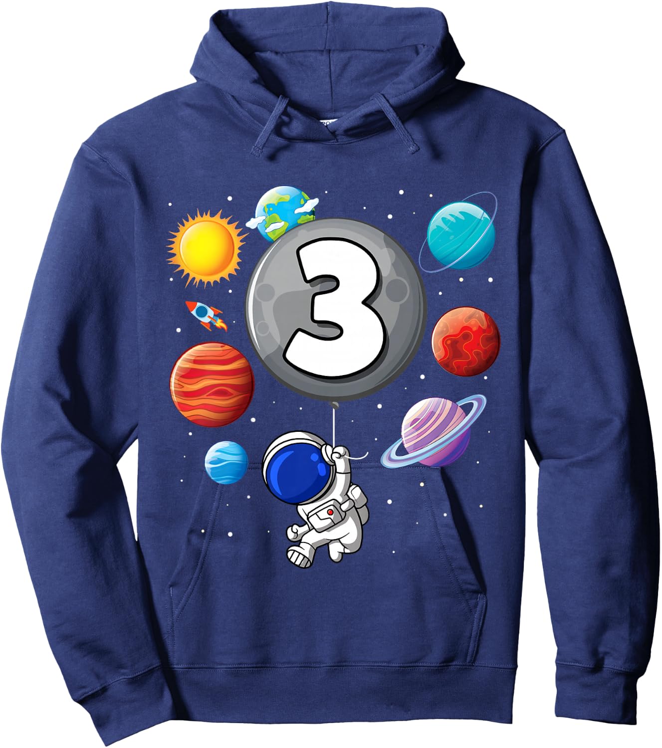 Kids Space 3rd Birthday Astronaut Balloon Planet 3 Year Old Boy Hoodie - Hoodie | Navy