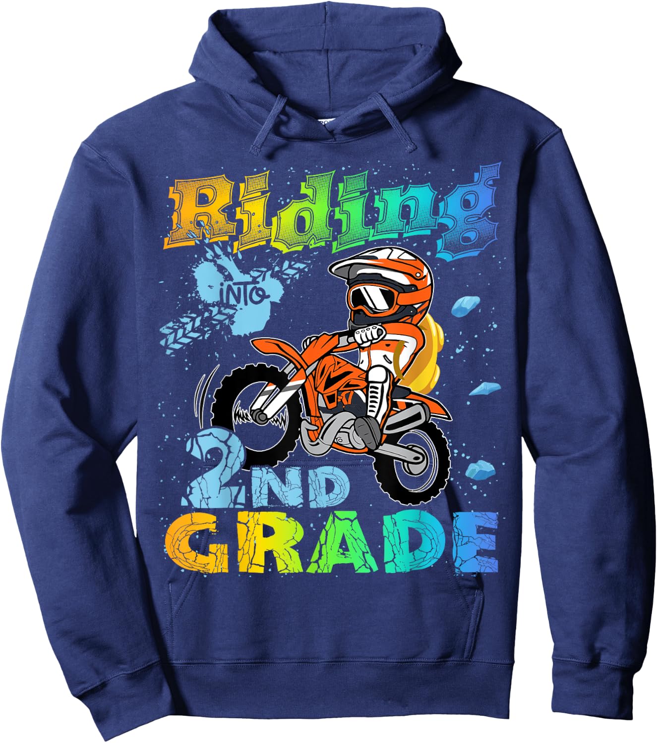Riding Into 2nd Grade Dirt Bike Backpack For Boys Girls Hoodie - Hoodie | Navy