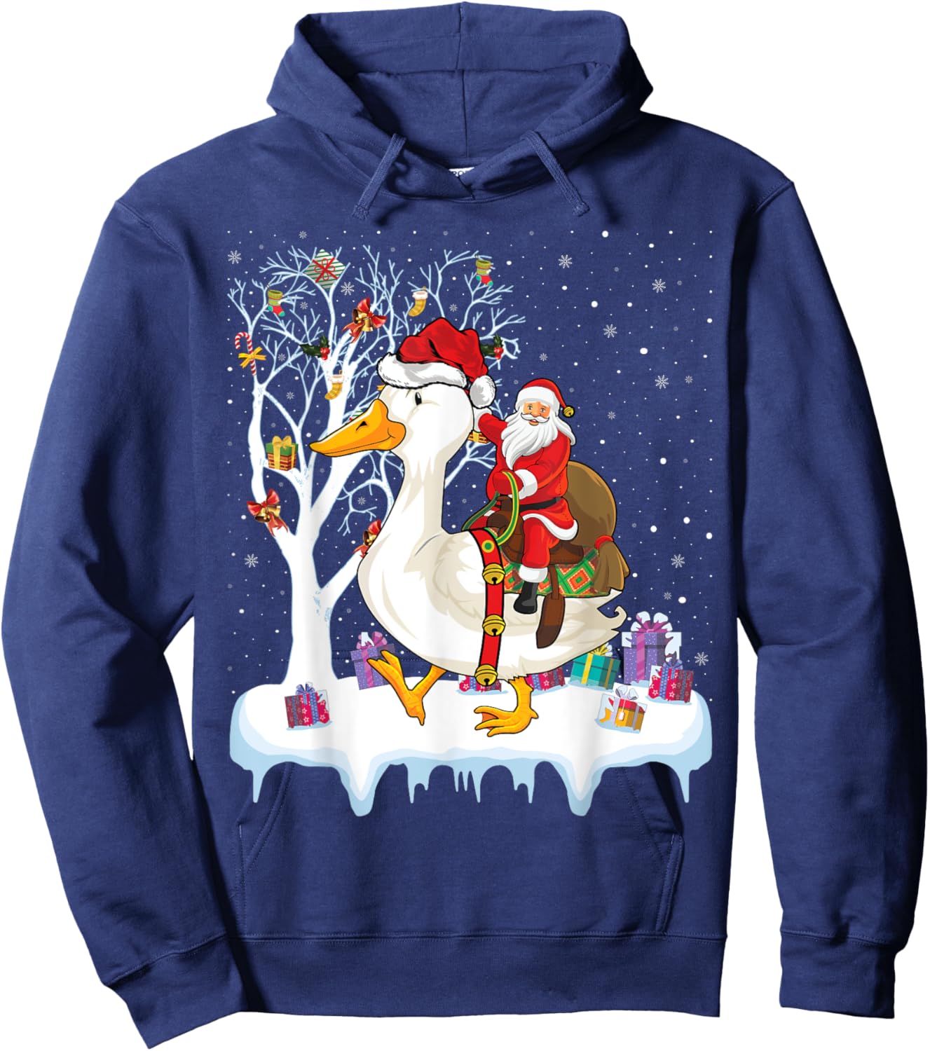 Goose Duck Bird Lover Xmas Gift Santa Riding Goose Christmas Hoodie - Hoodie | Navy