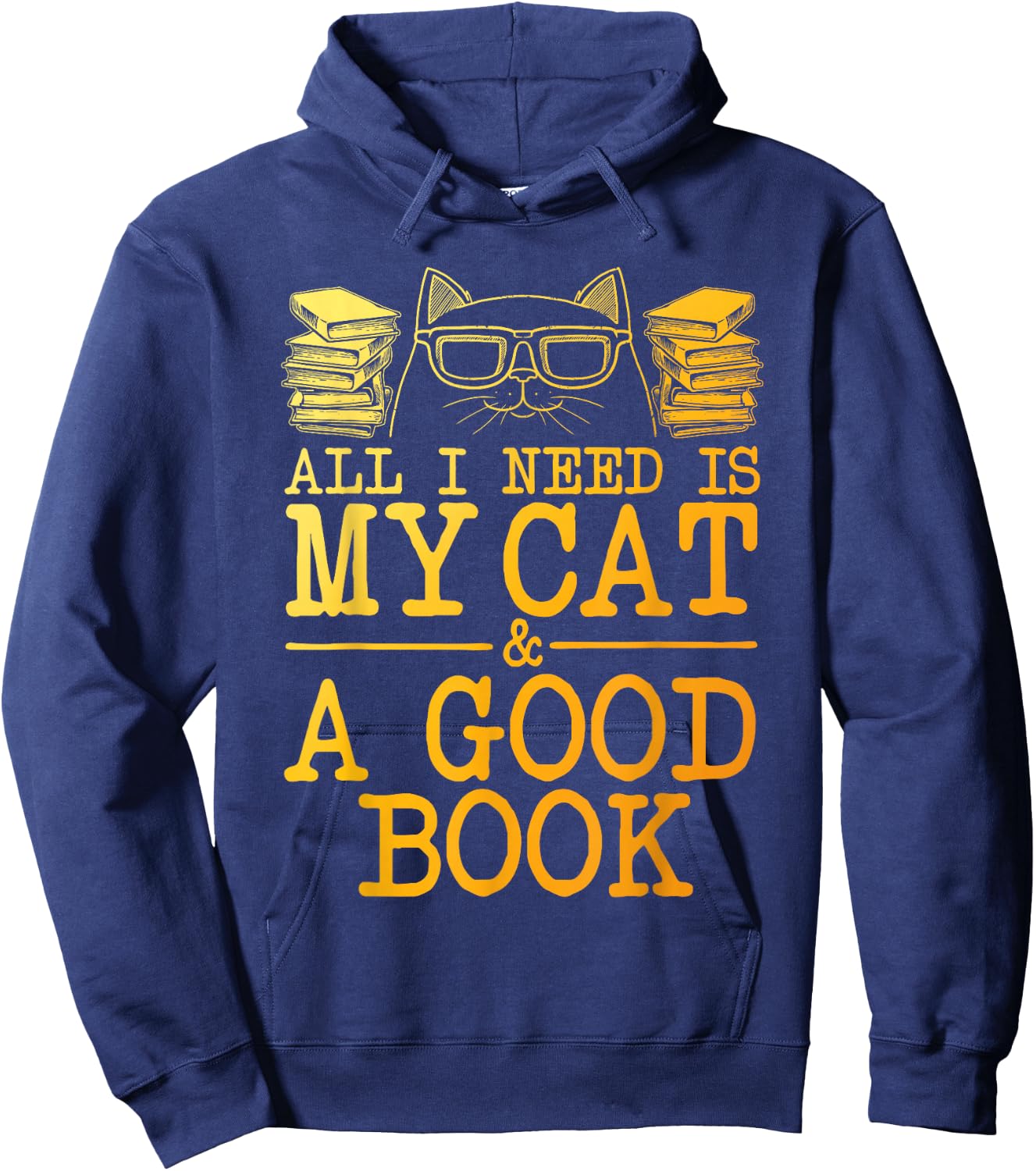 Cat & Book Art Women Cat Librarian Novel Book Lover Hoodie - Hoodie | Navy