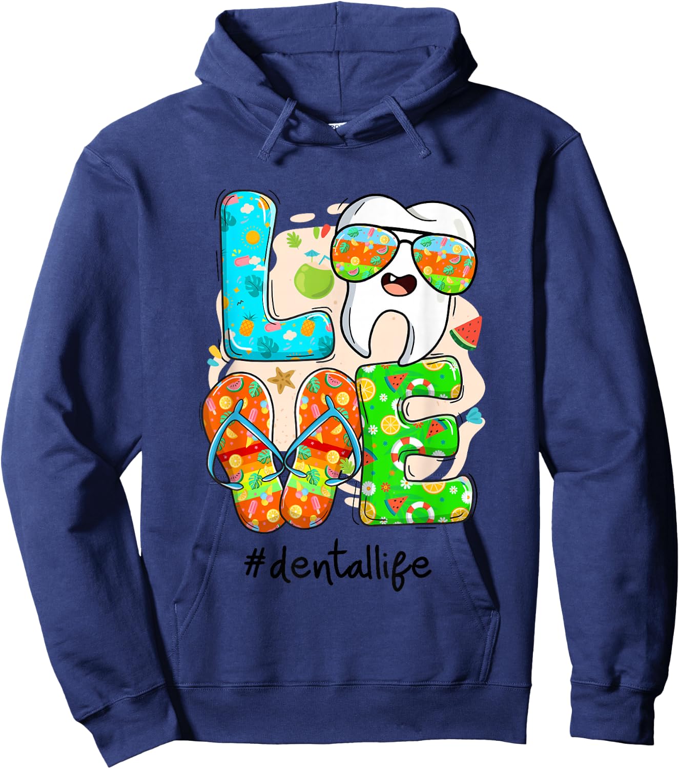 LOVE Dental Life Cute Tooth Flip Flops Summer Dentist Gifts Hoodie - Hoodie | Navy