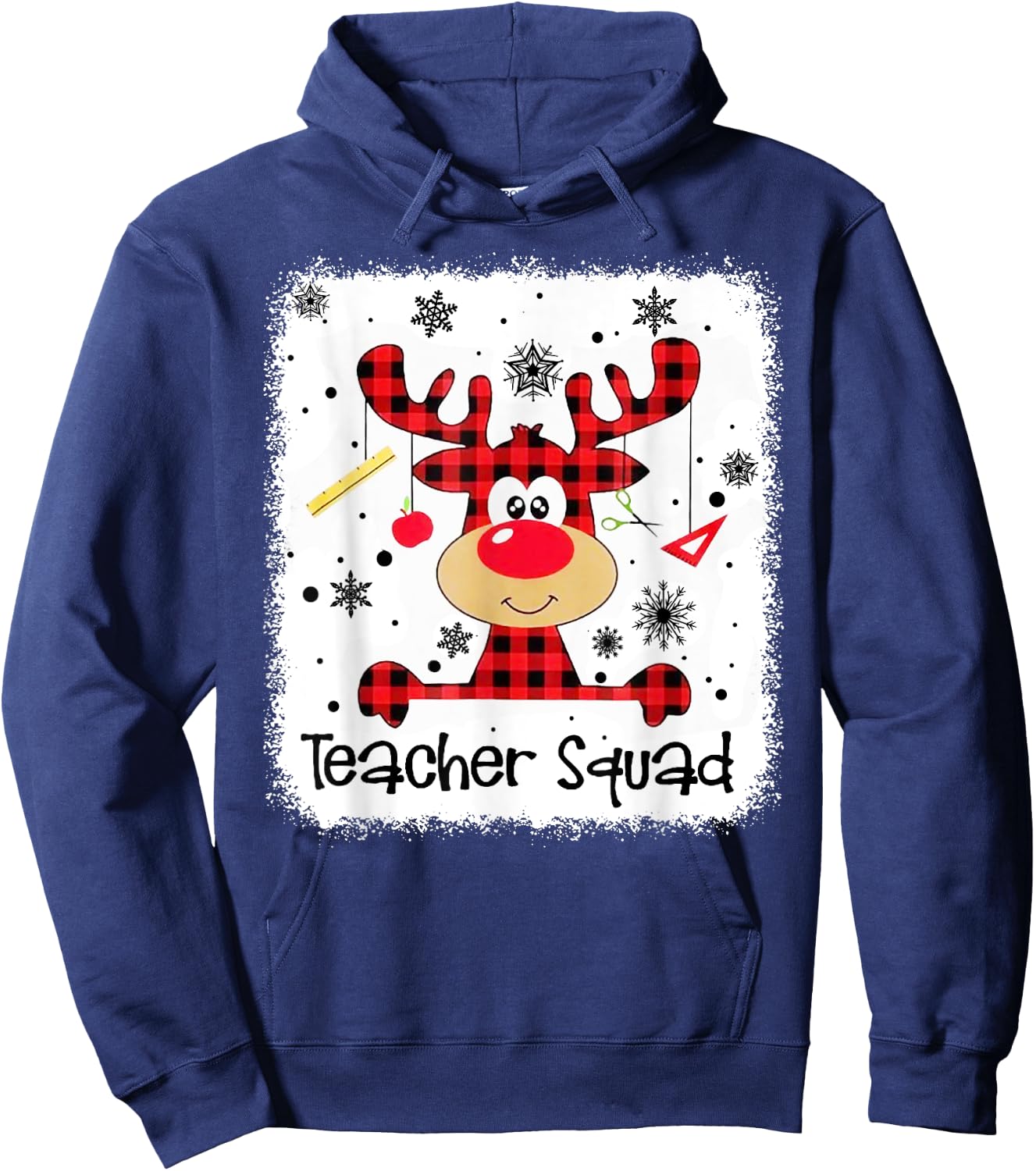 Teacher Squad Cute Red Plaid Reindeer Snow Lover Christmas Hoodie - Hoodie | Navy