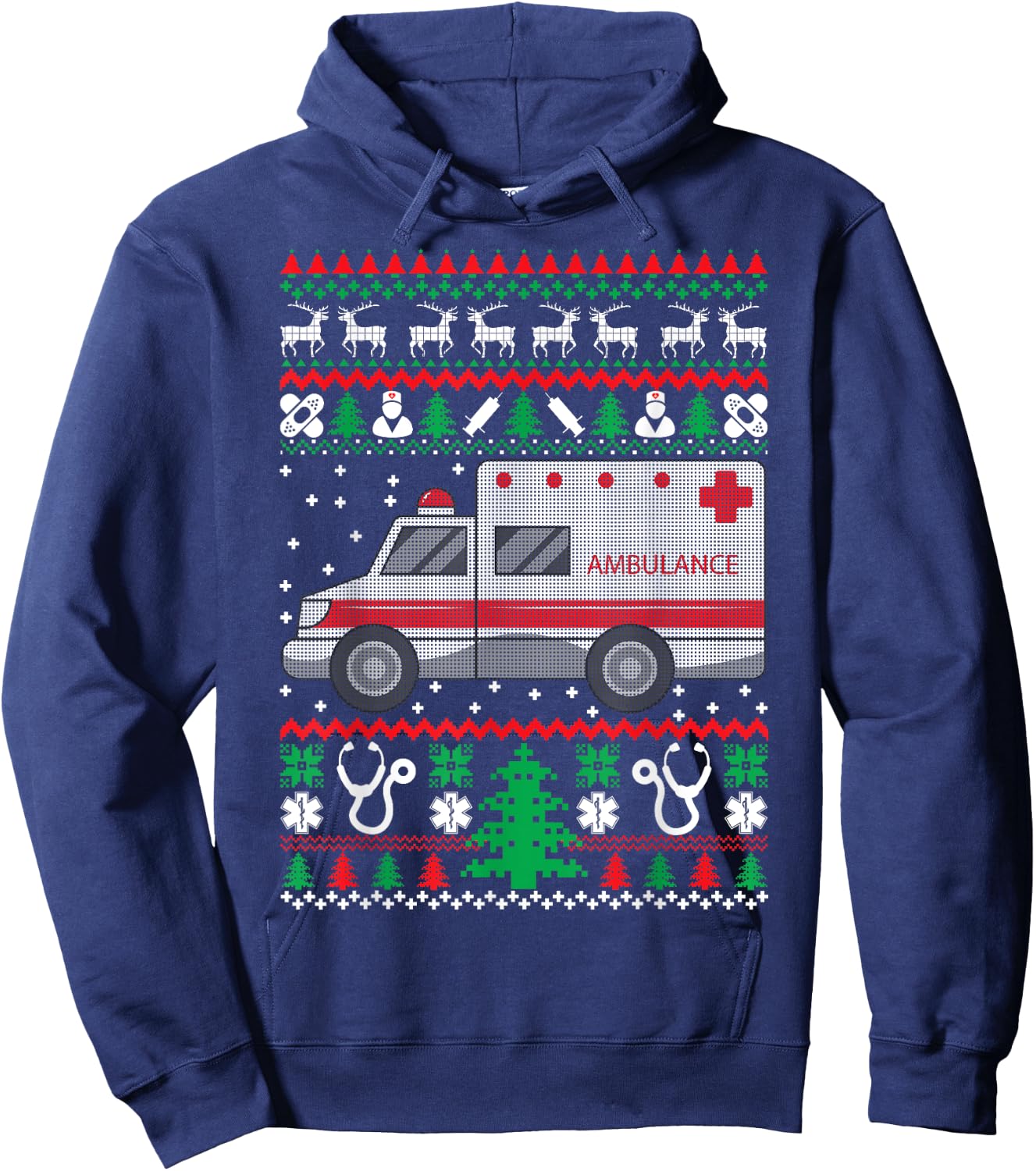 Sanitäter Geschenke Paramedic Gifts EMT EMS Ugly Christmas Funny Holiday Hoodie - Hoodie | Navy