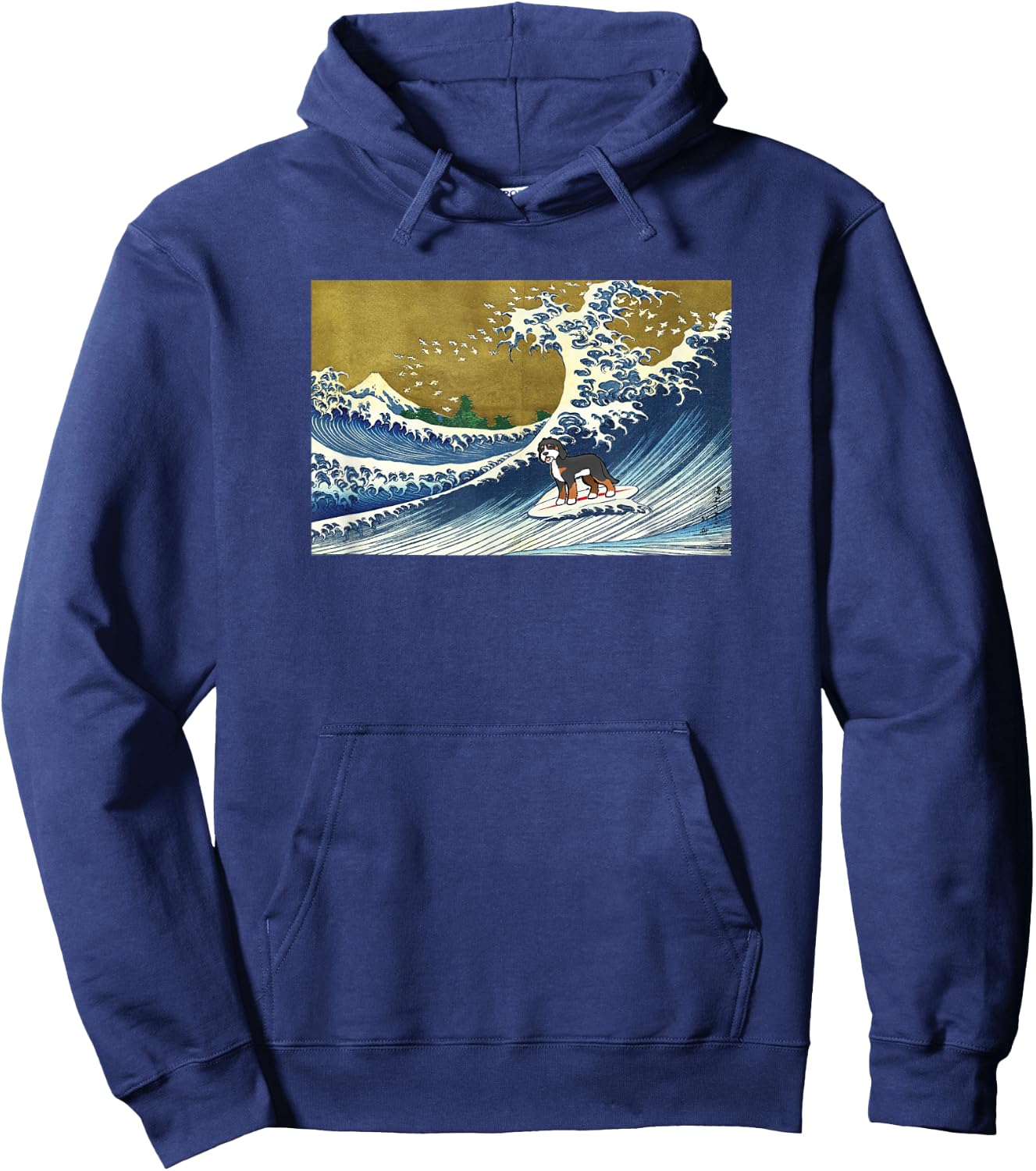 Cute Retro Vintage Surfing a Wave Bernedoodle Dog Lover Hoodie - Hoodie | Navy