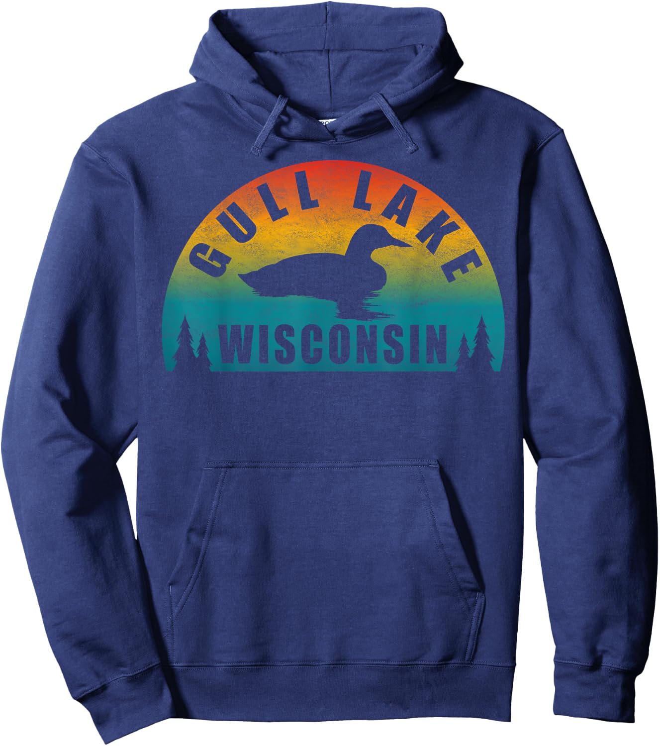 Gull Lake Northern Wisconsin Sunset Loon Hoodie - Hoodie | Navy