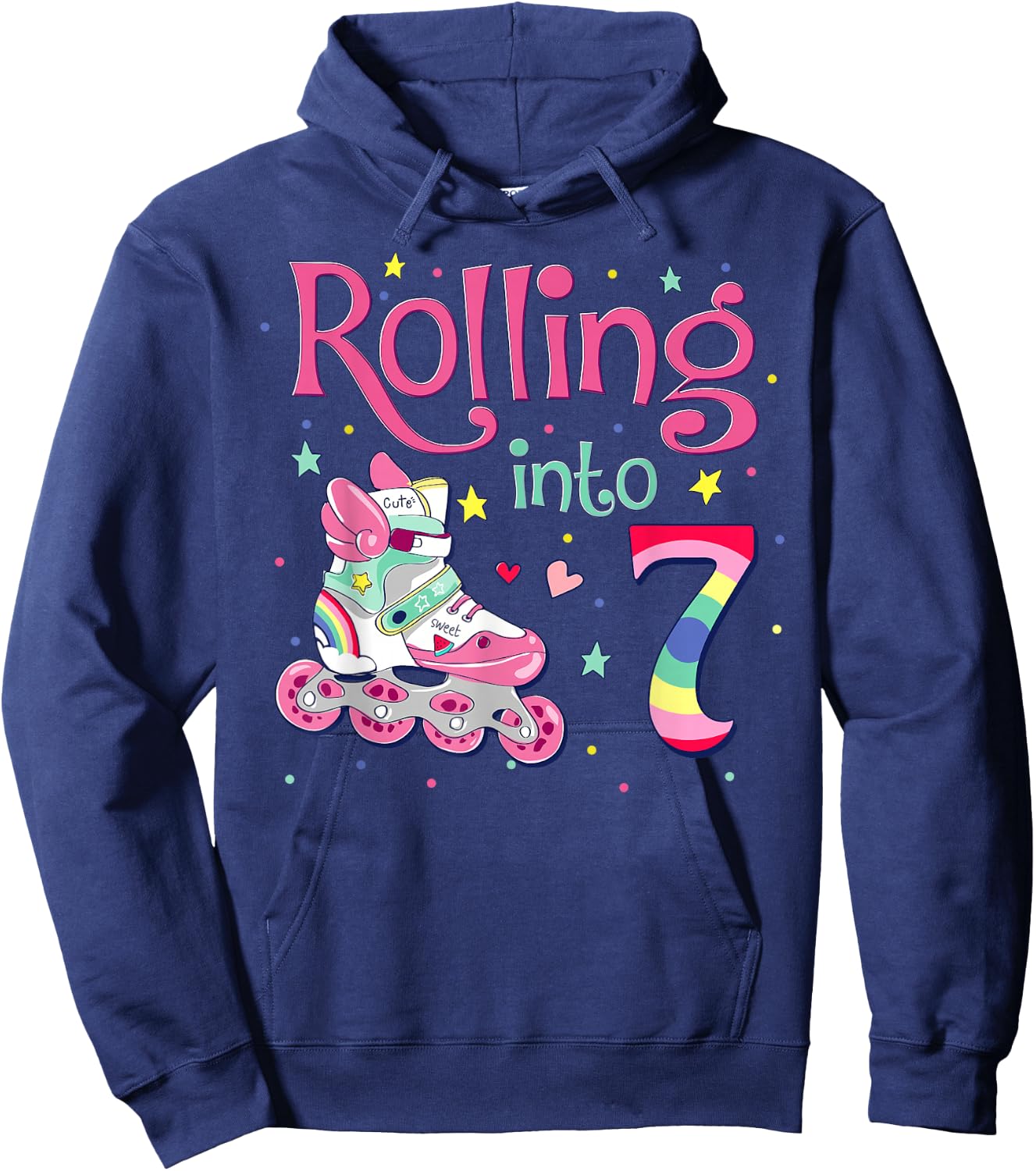 7th Bday Rolling Into 7 Birthday Girl Roller Skate Party Hoodie - Hoodie | Navy
