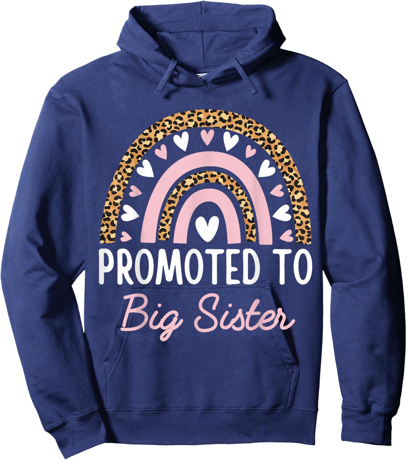 Promoted to Big Sister Teen Girls Women Rainbow Leopard 2026 Hoodie - Hoodie | Navy