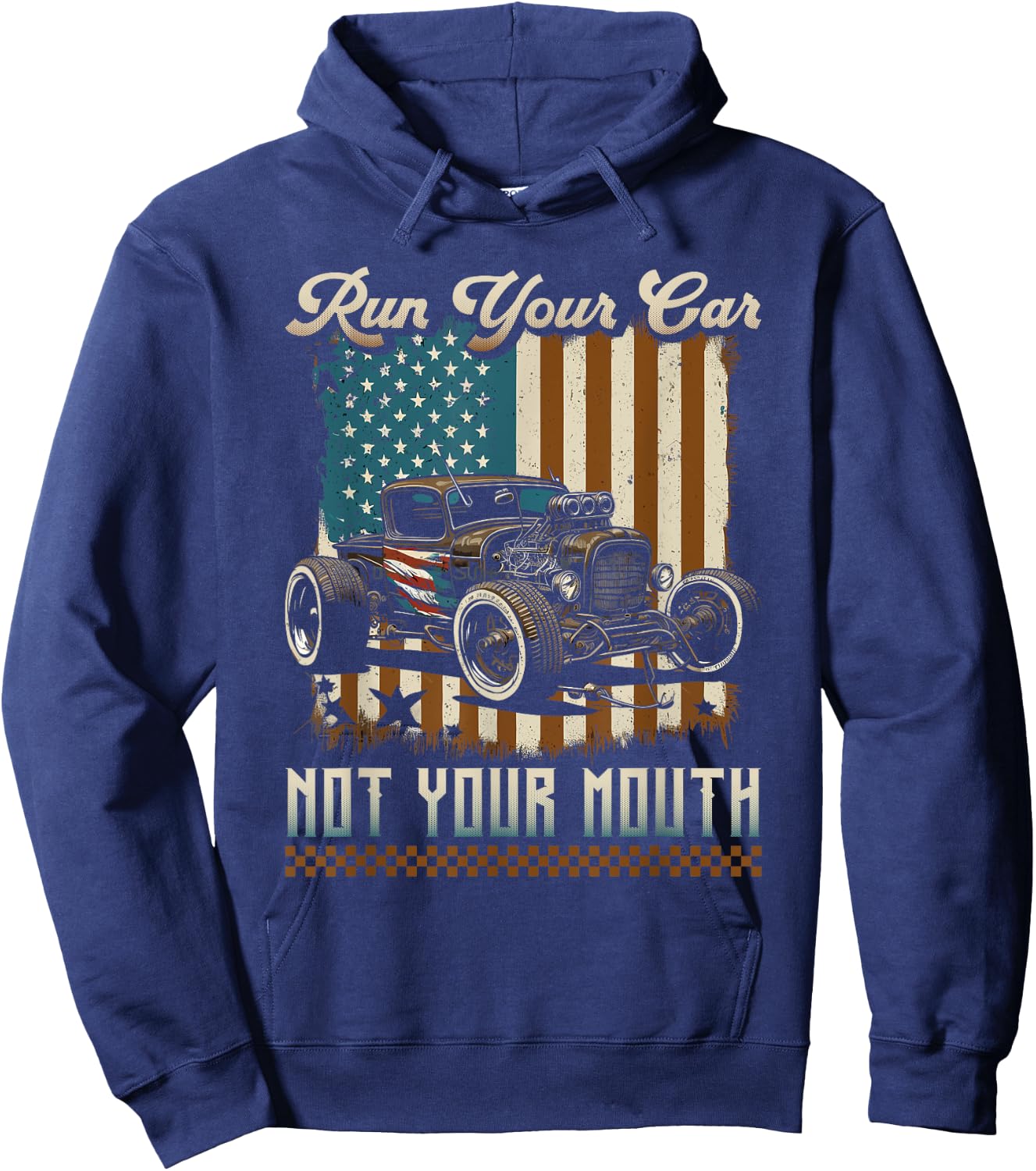 Hot Rod Racing American Flag, Run Your Car Patriotic Rat Rod Men Hoodie - Hoodie | Navy