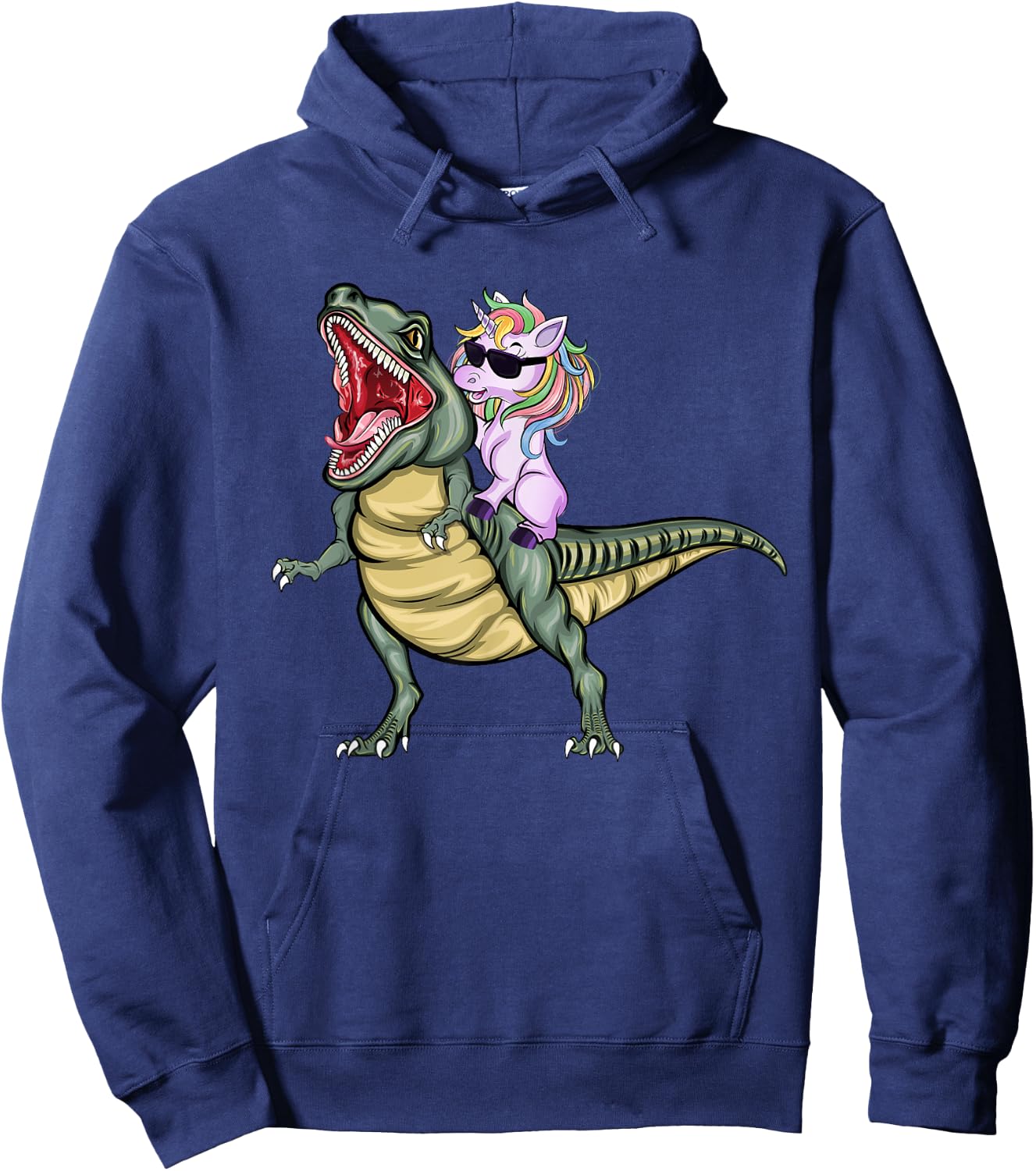 Unicorn Riding Dinosaur T Rex Halloween Kids Girls Boys Hoodie - Hoodie | Navy