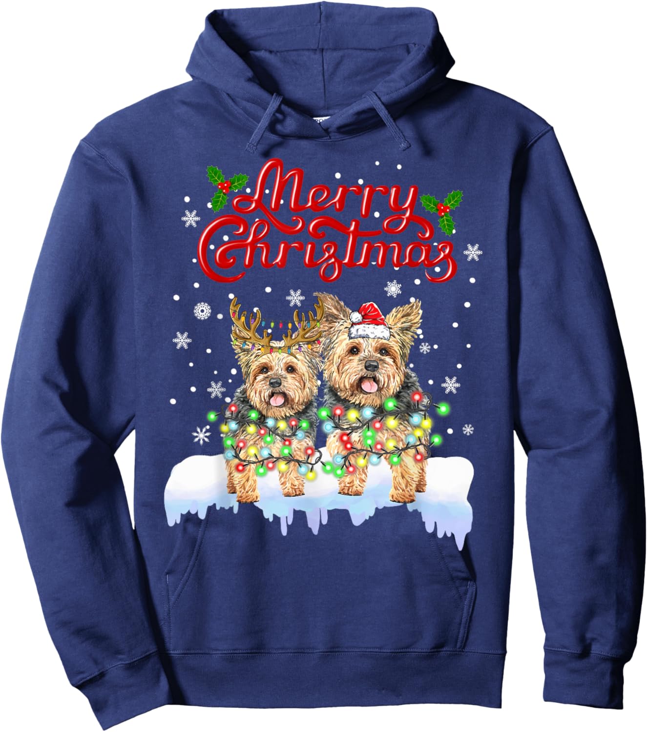 Merry Christmas Yorkie Christmas Pajama Dog Lover Hoodie - Hoodie | Navy