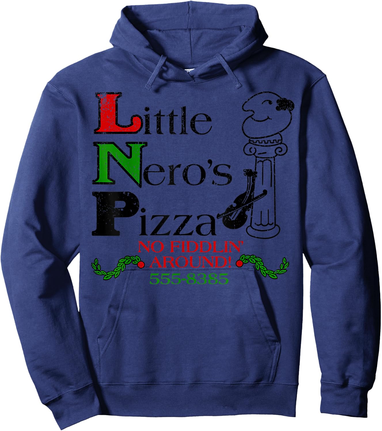 Vintage Little Neros Pizza No Fiddlin Around Hoodie - Hoodie | Navy
