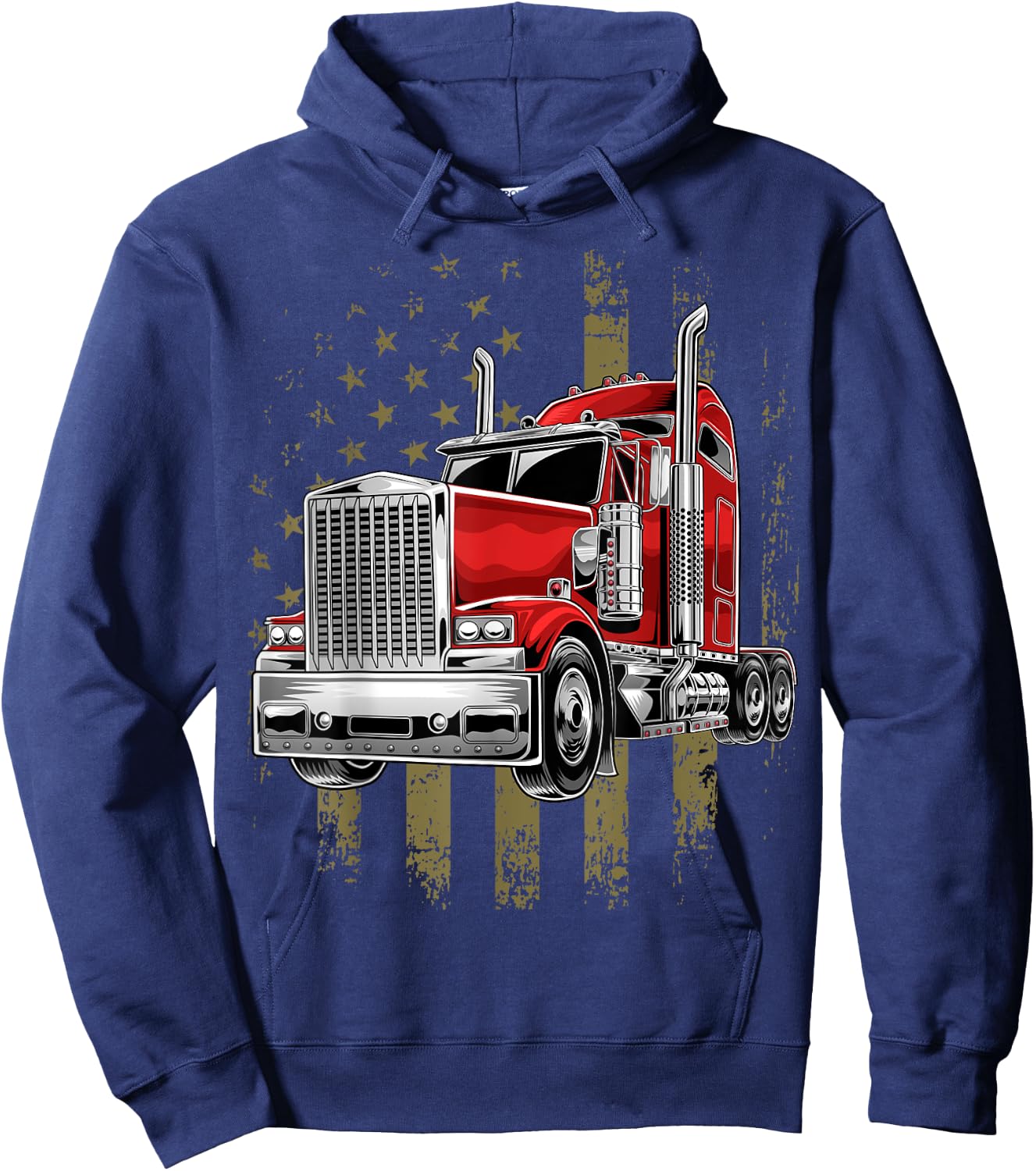 Patriotic Truck Driver American Flag Shirt Trucker Gifts Men Hoodie - Hoodie | Navy