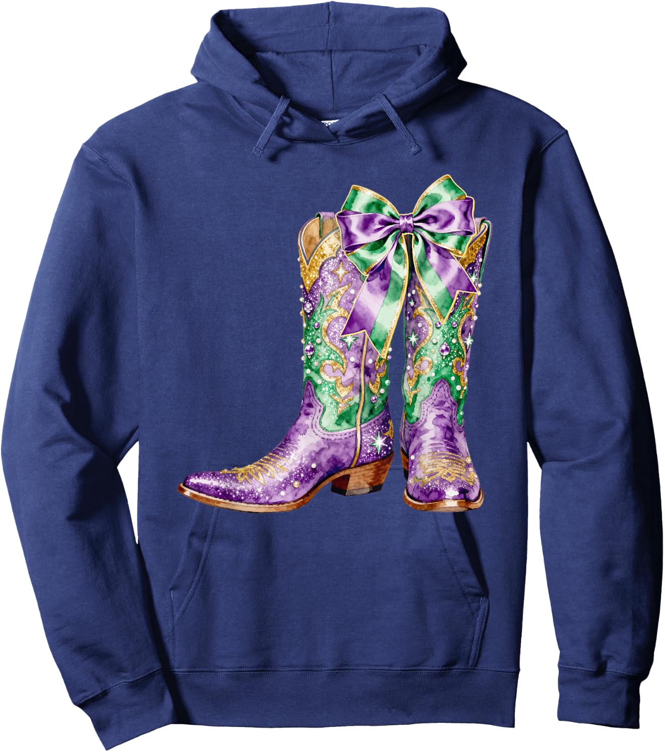 Mardi Gras Western Cowgirl Boots Coquette Bow Women Girls Hoodie - Hoodie | Navy