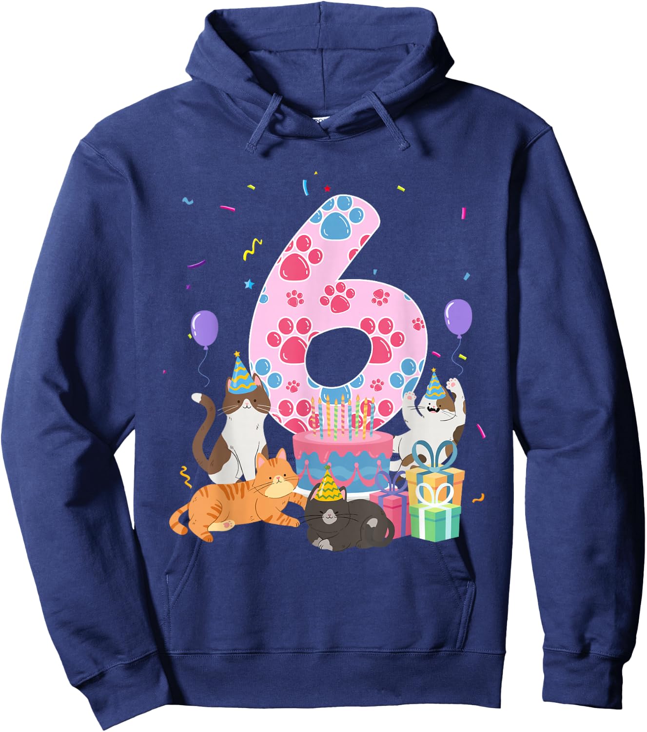 6th Birthday Cat 6 Year Old Birthday Cat Lover Party Hoodie - Hoodie | Navy