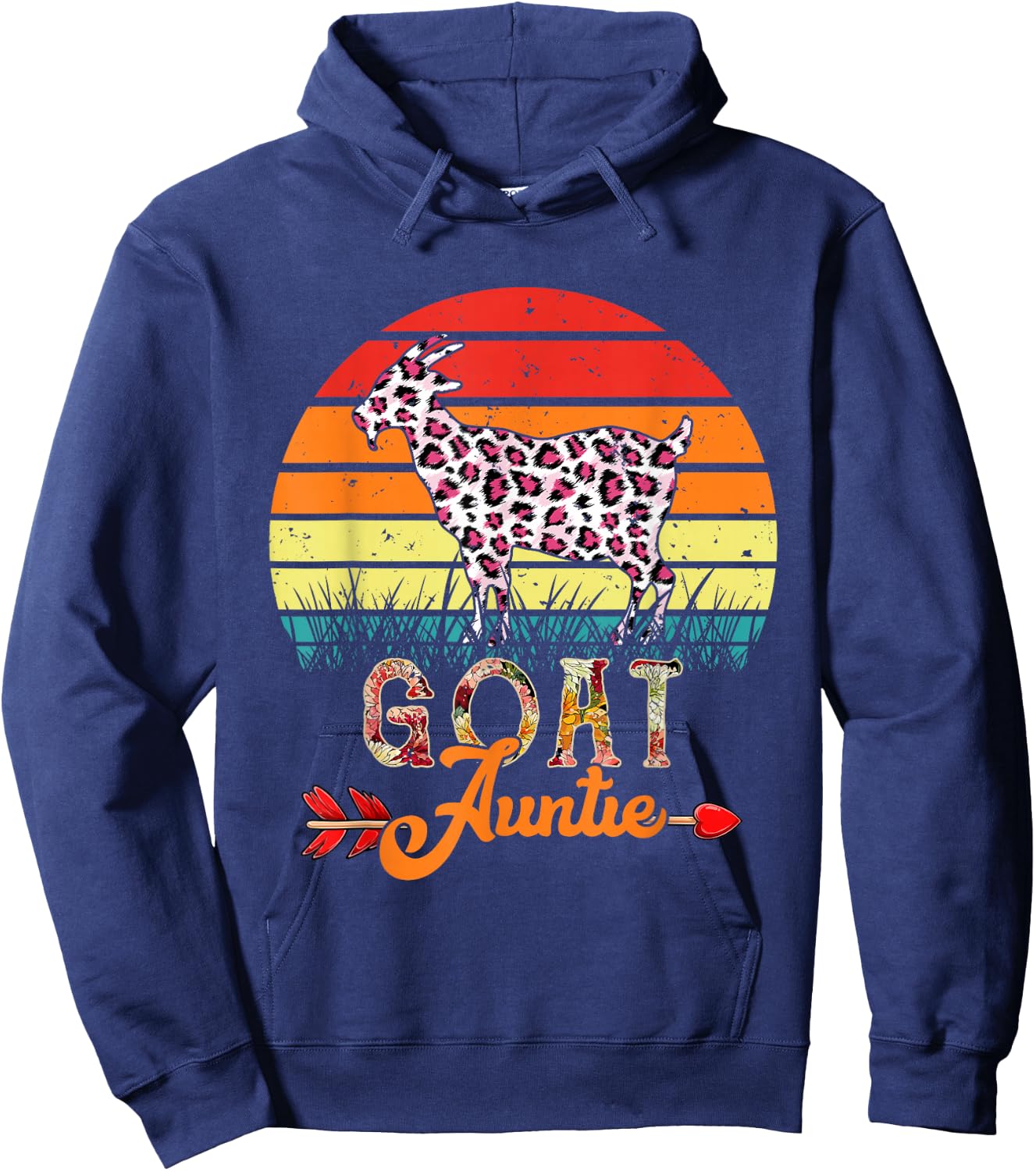 Vintage Retro Goat Auntie Flowers Leopard Goat Mother's Day Hoodie - Hoodie | Navy