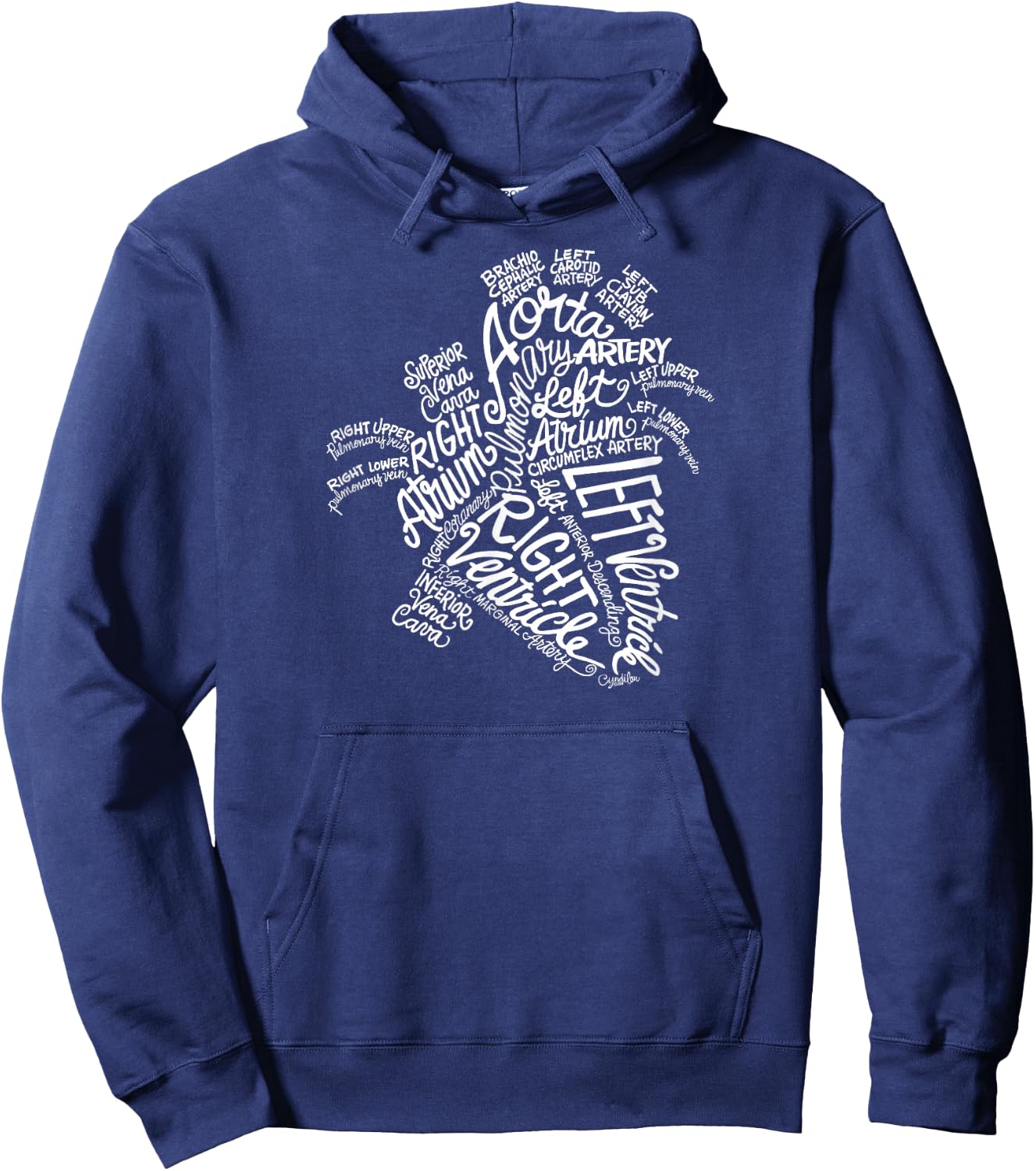Anatomical Heart Medical White Word Cloud Line Art Hoodie - Hoodie | Navy