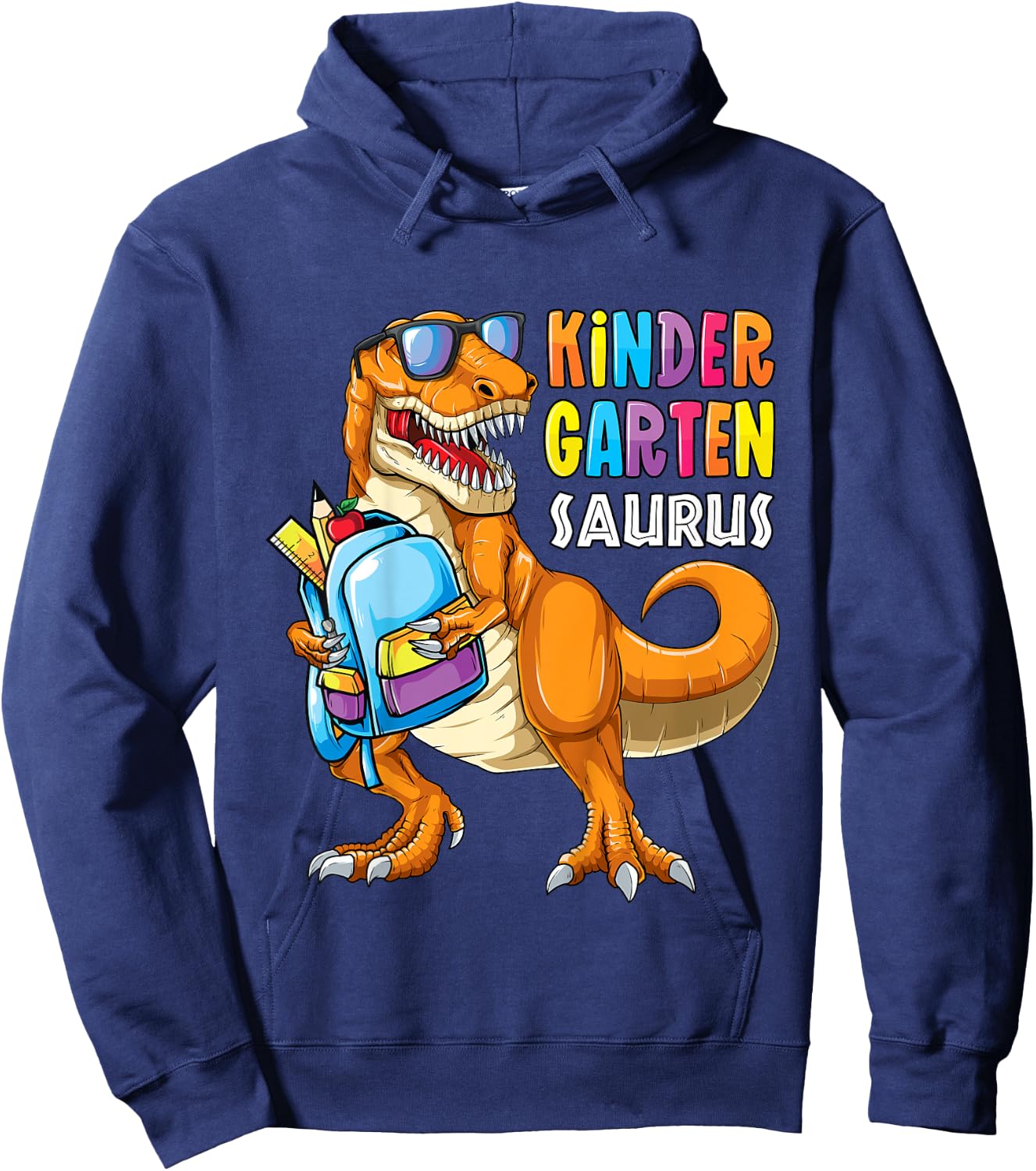 Kids First Day of Kindergarten Saurus T Rex Back to School Boys Hoodie - Hoodie | Navy