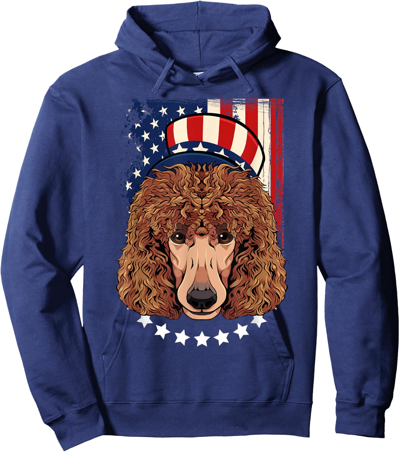 Patriotic Brown Poodle 4th Of July Dog American Flag Hat Hoodie - Hoodie | Navy