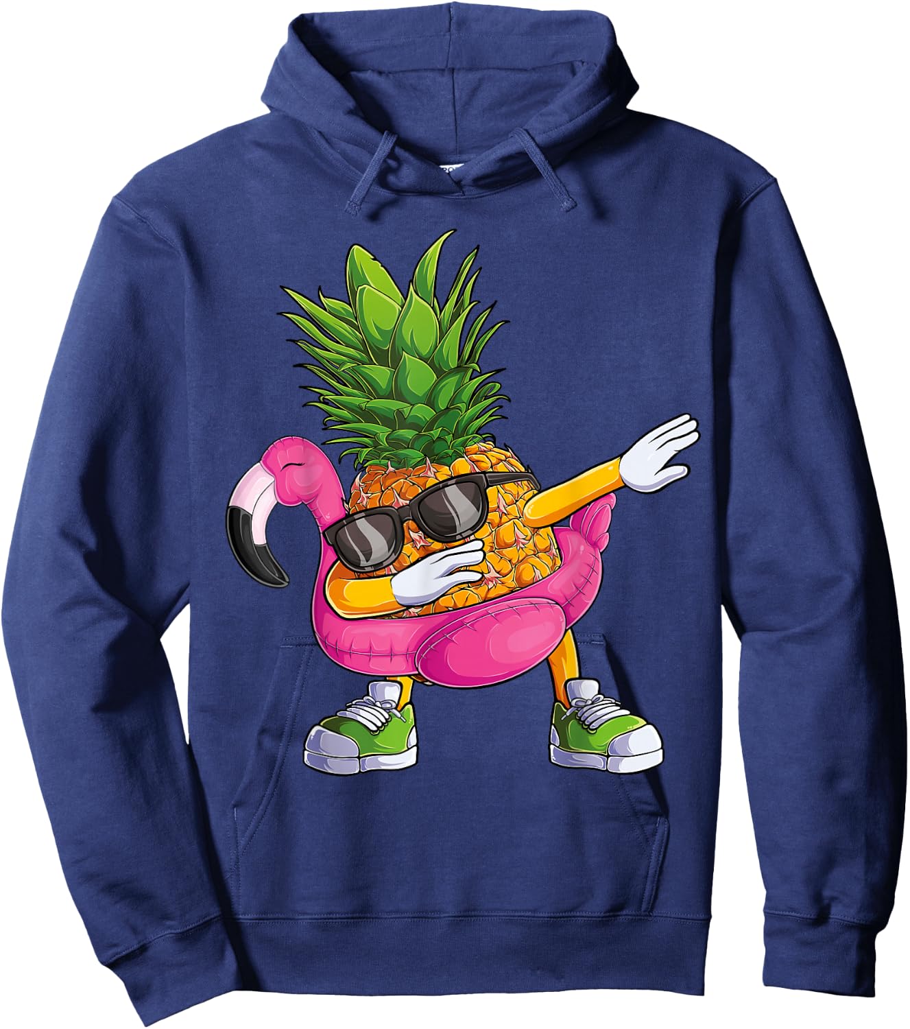 Dabbing Pineapple Flamingo Tropical Aloha Beach Hawaiian Hoodie - Hoodie | Navy