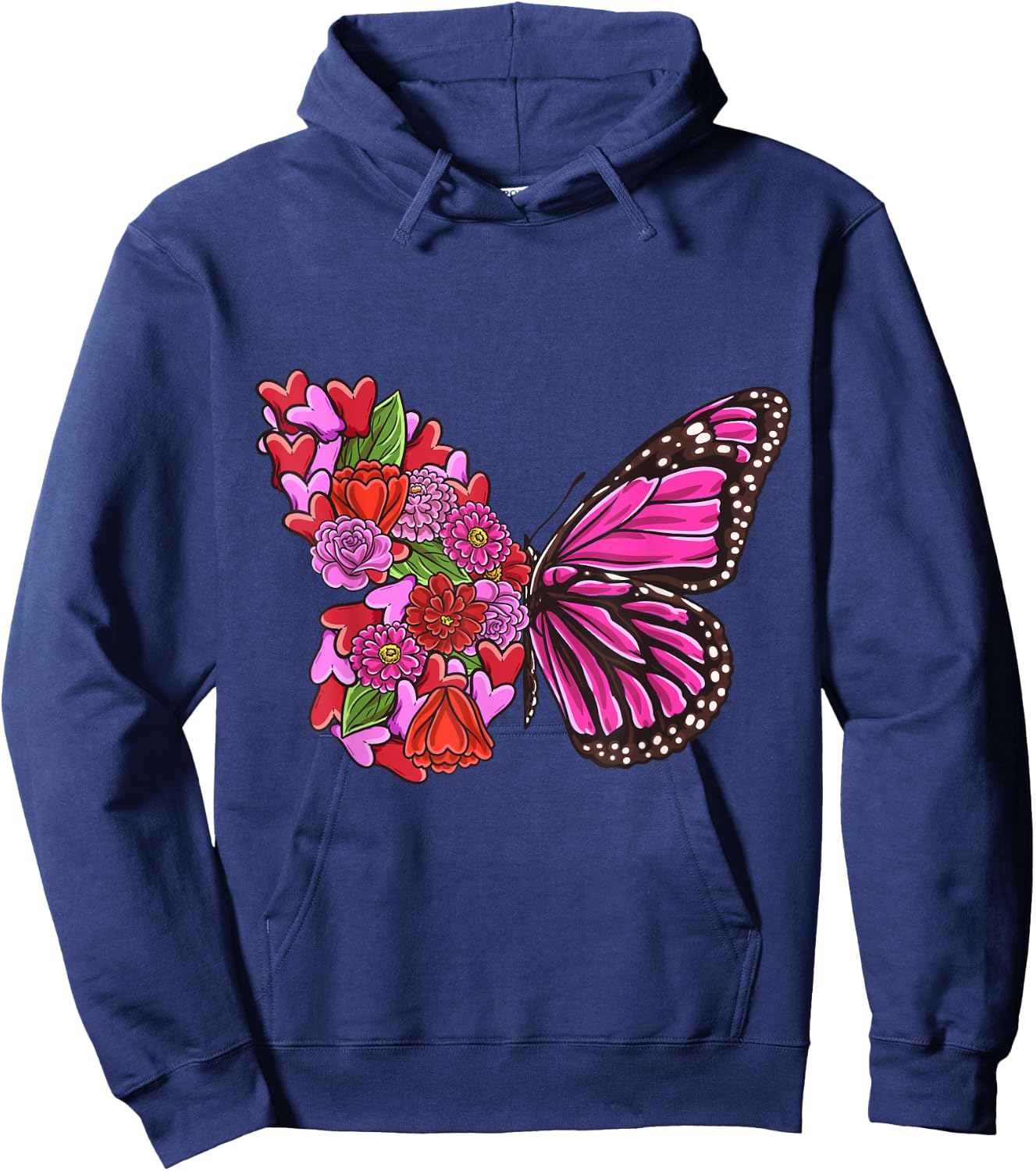 Beautiful Butterfly with half Pink flowers butterflies girl Hoodie - Hoodie | Navy