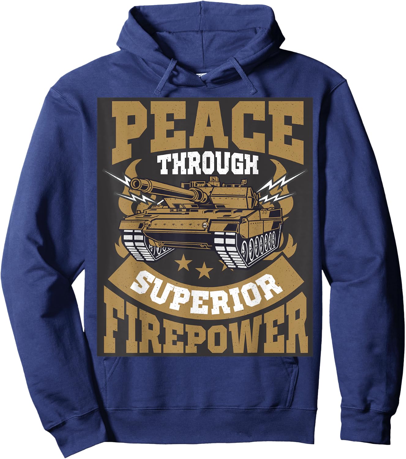 Peace Through Superior Firepower USA Flag Soldier Military Men Hoodie - Hoodie | Navy