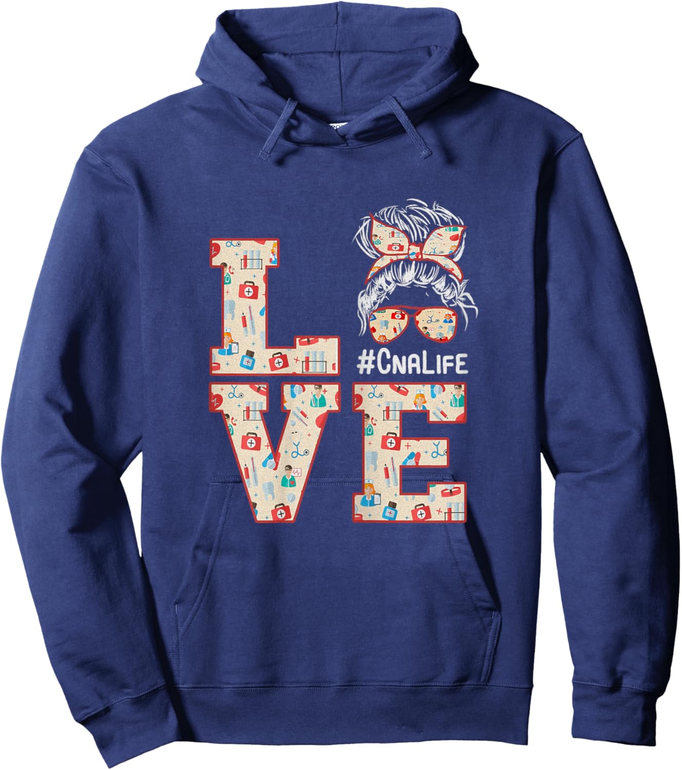 Love CNA Life Nurse Messy hair Healthcare Funny Nursing Hoodie - Hoodie | Navy