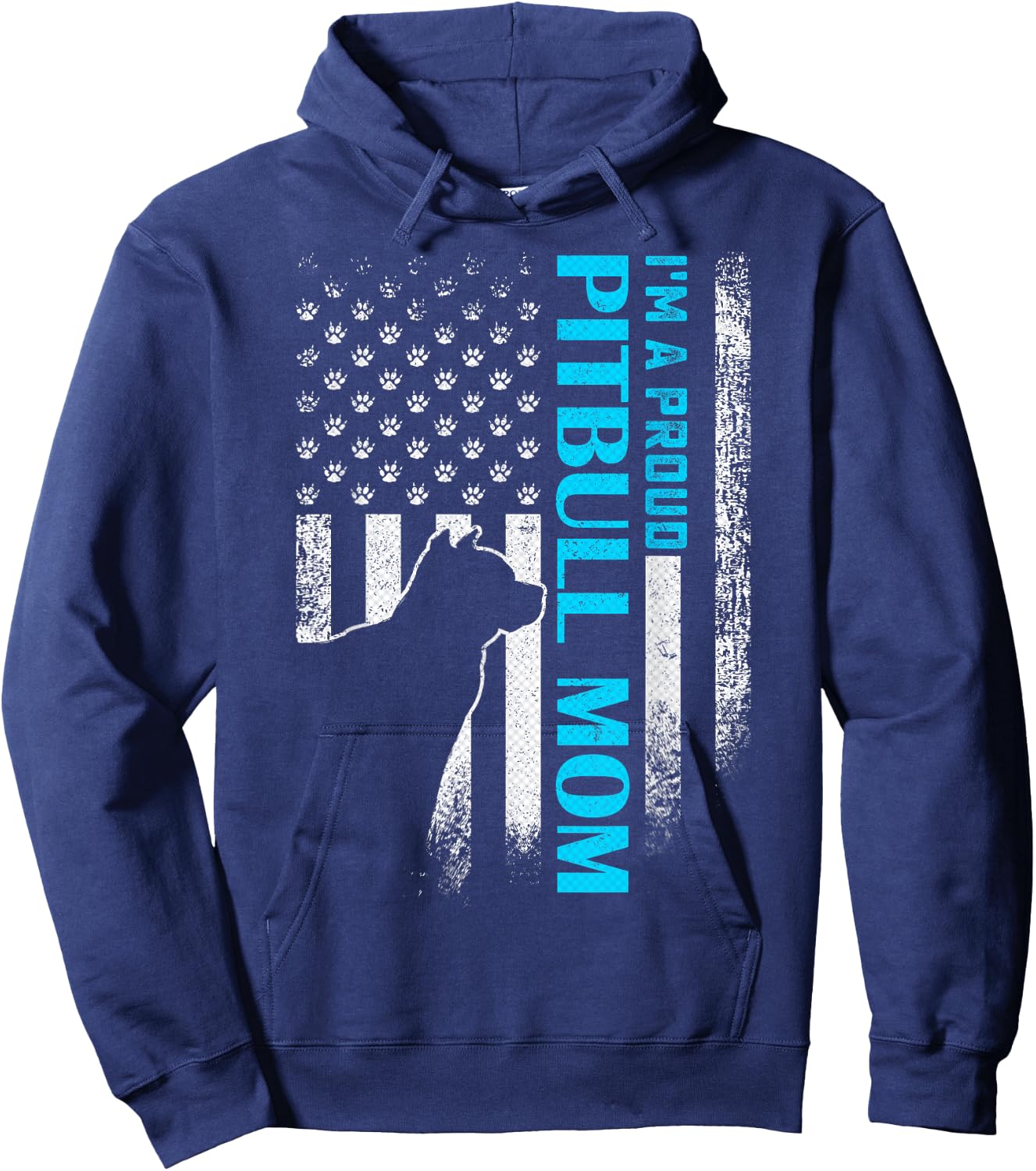 Vintage USA American Flag I'm A Proud Pitbull Mom Pittie Dog Kids Men Hoodie - Hoodie | Navy