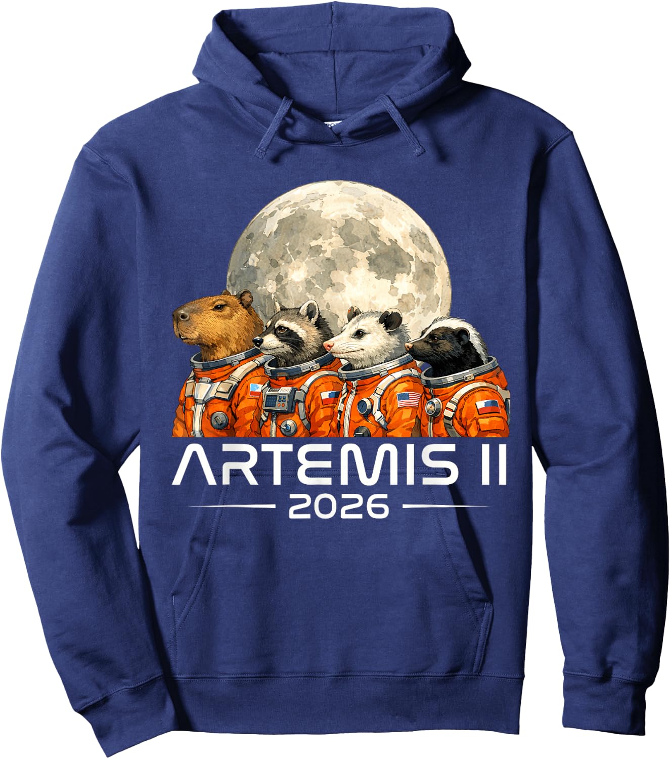 Artemis 2 Crew Funny Animals Mission to Moon 2026 Spacecraft Hoodie - Hoodie | Navy