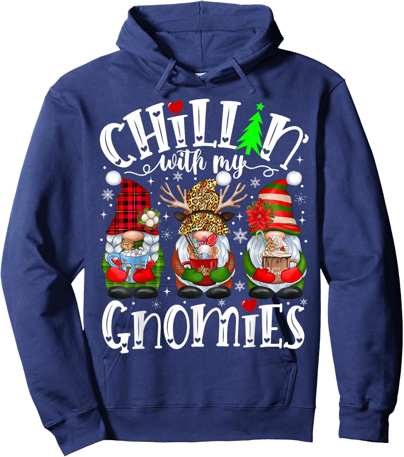 Chillin With My Gnomies Family Christmas Matching Pajamas Hoodie - Hoodie | Navy