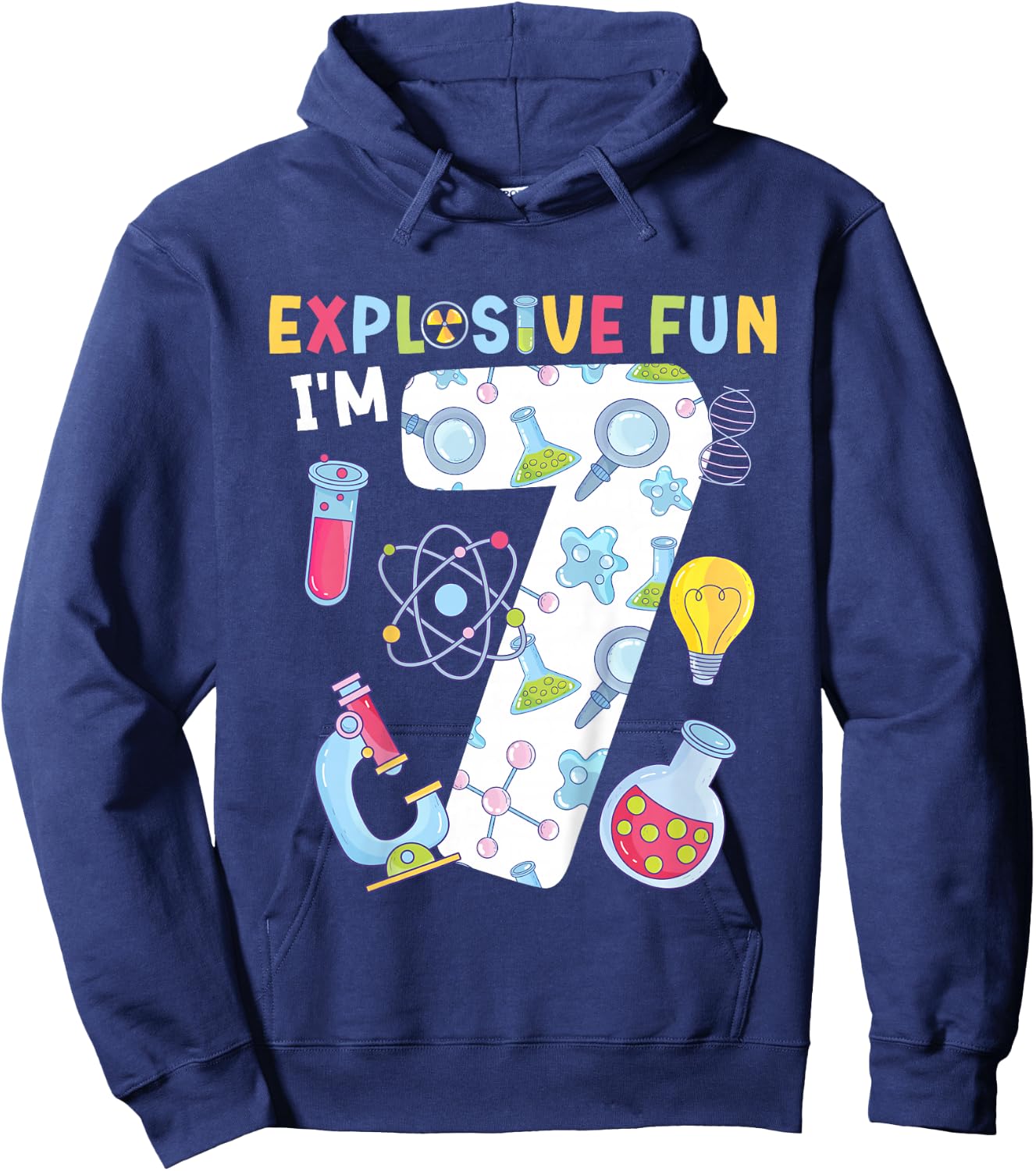 Kids 7th Science Birthday Party 7 Year Old Scientist Birthday Hoodie - Hoodie | Navy
